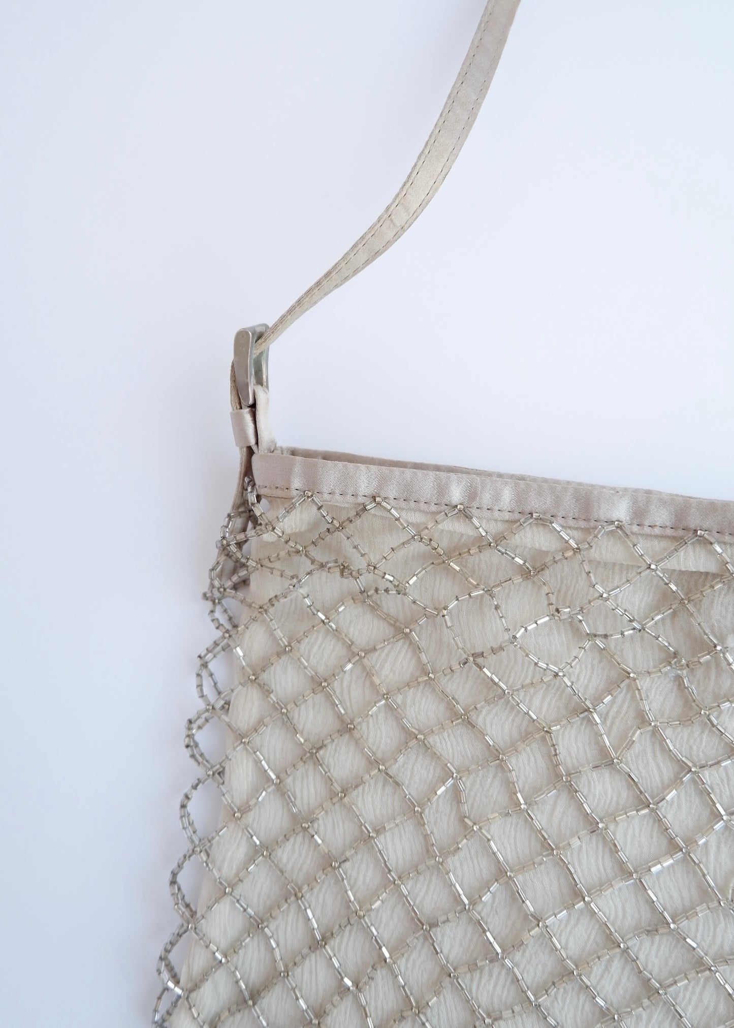 Authentic Preowned Prada Champagne Satin Beaded Shoulder Bag