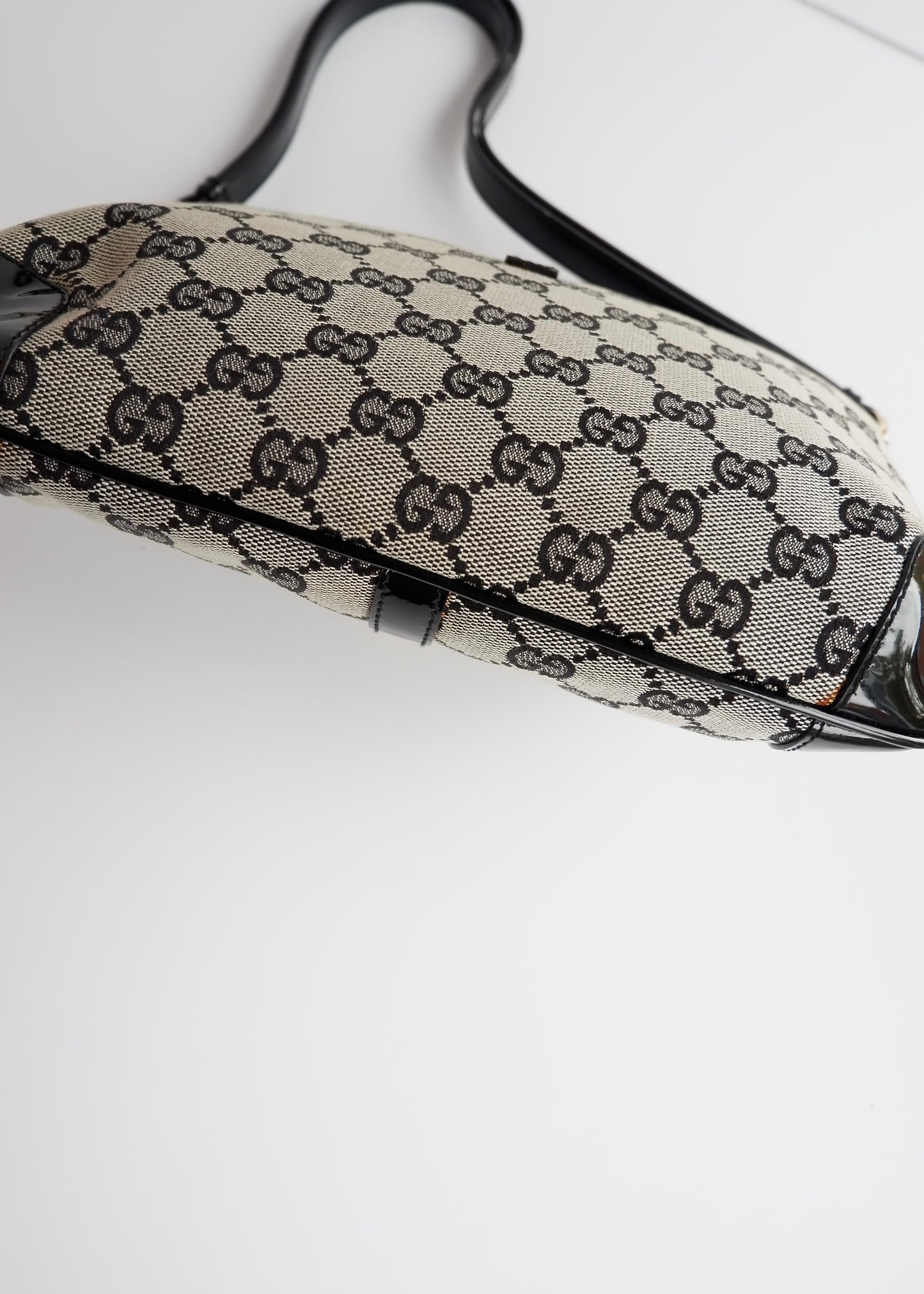 Authentic Preowned Gucci Black GG Canvas/ Patent Leather Shoulder Bag