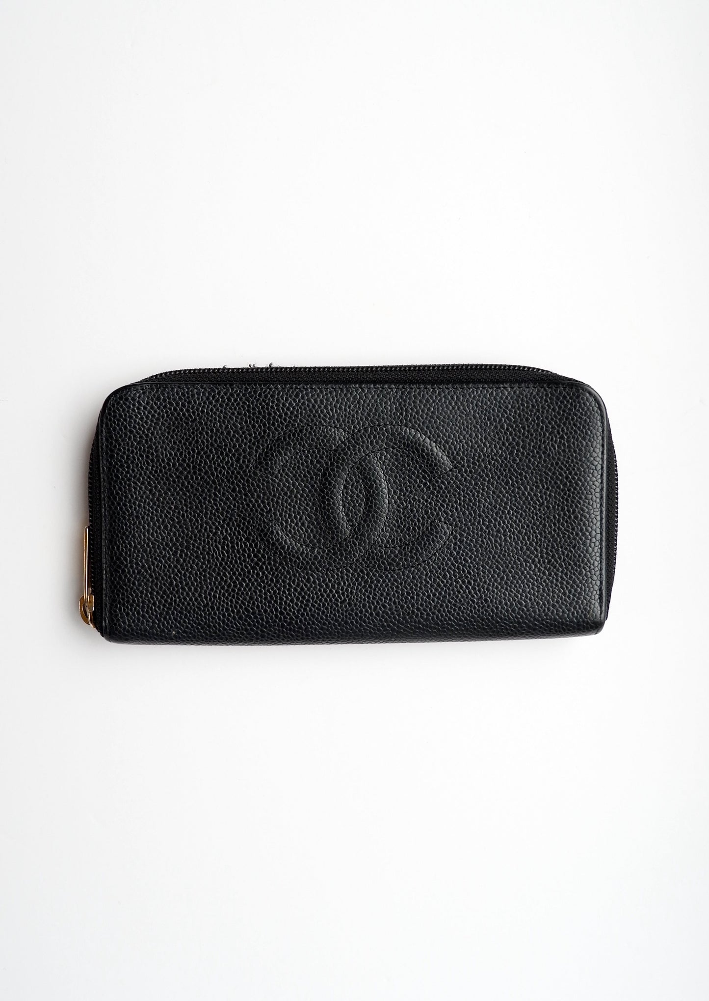 Authentic Preowned Chanel Black Caviar Zip Around Wallet - GHW