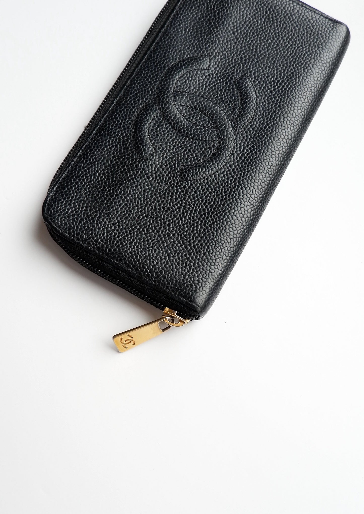 Authentic Preowned Chanel Black Caviar Zip Around Wallet - GHW