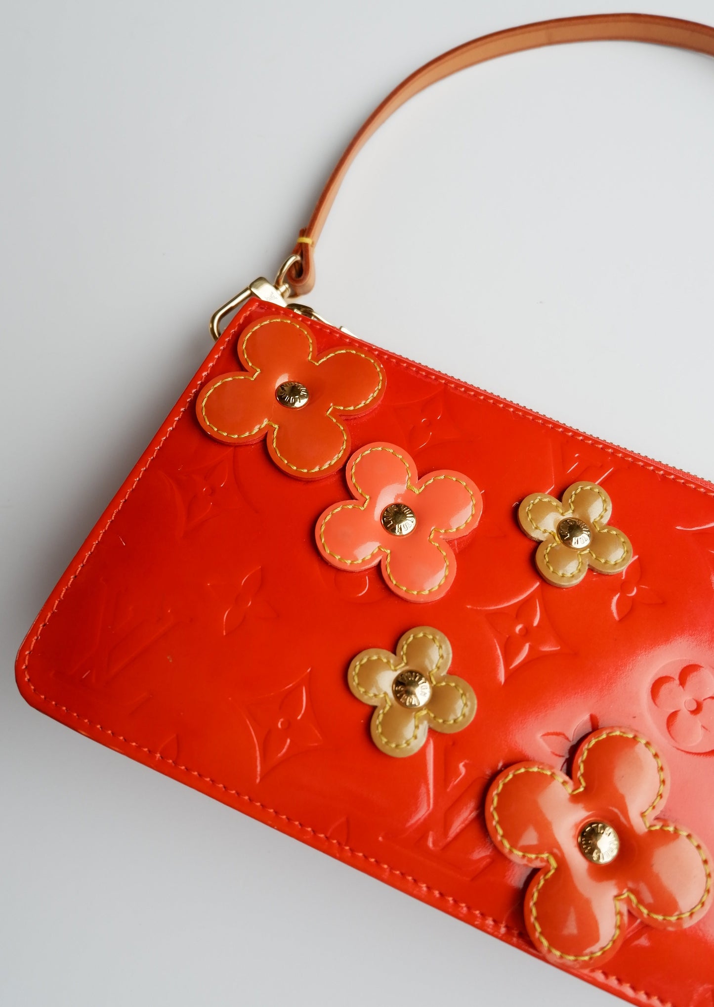 Authentic Preowned Louis Vuitton Red Vernis Floral Lexington Pouch + Matching Choker Necklace