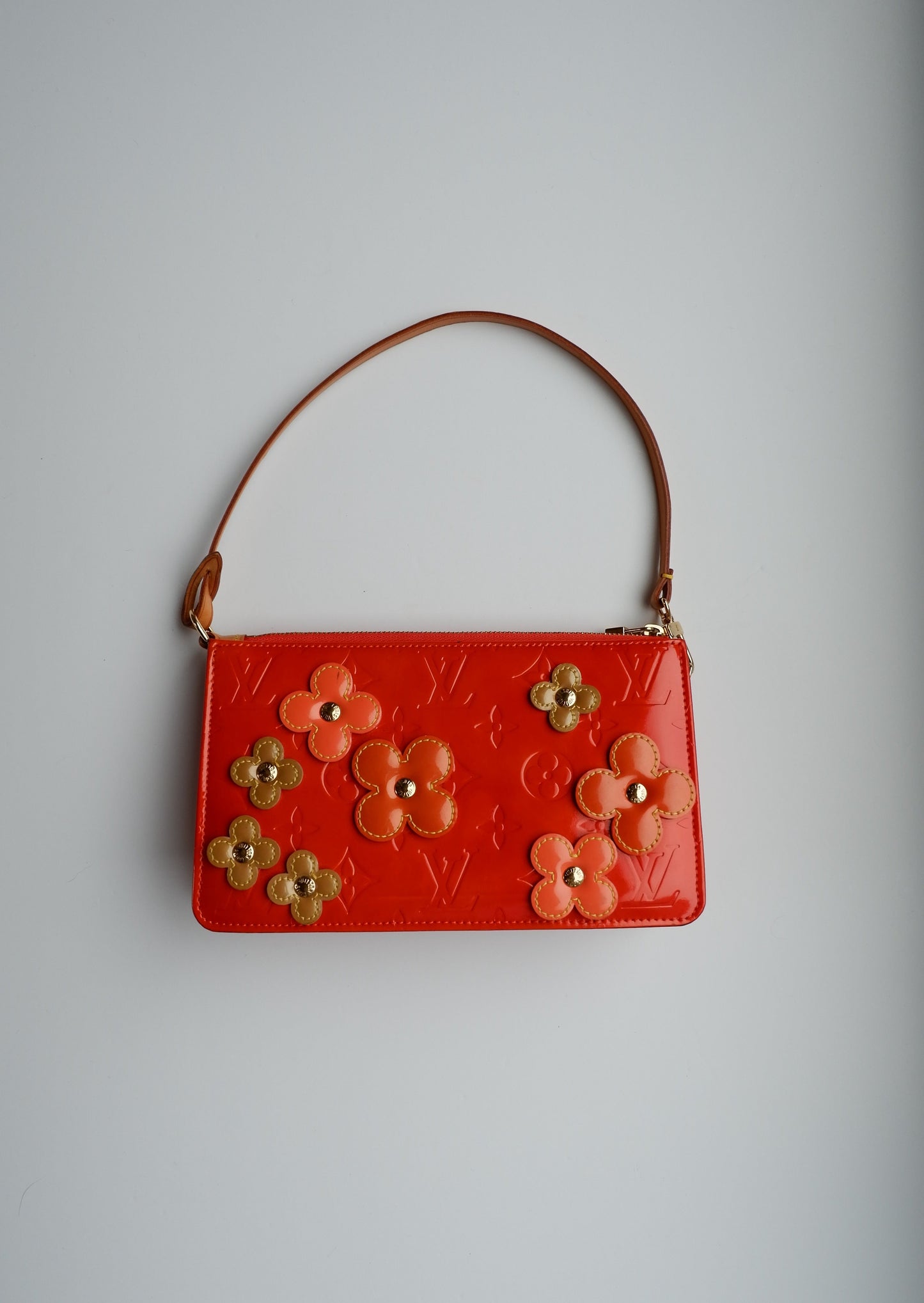 Authentic Preowned Louis Vuitton Red Vernis Floral Lexington Pouch + Matching Choker Necklace