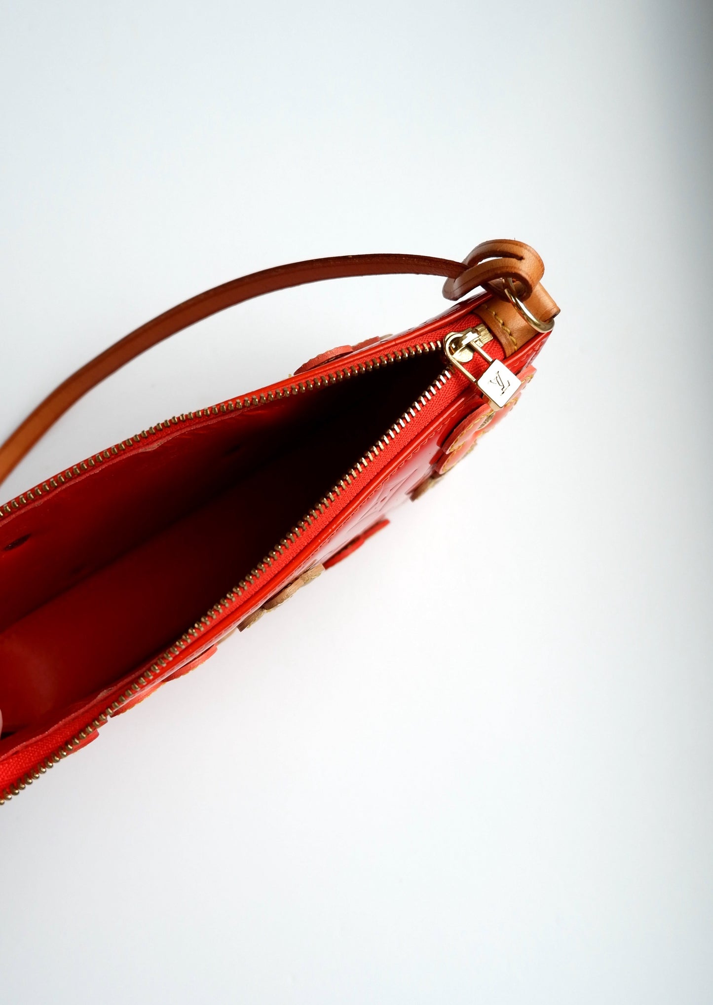 Authentic Preowned Louis Vuitton Red Vernis Floral Lexington Pouch + Matching Choker Necklace