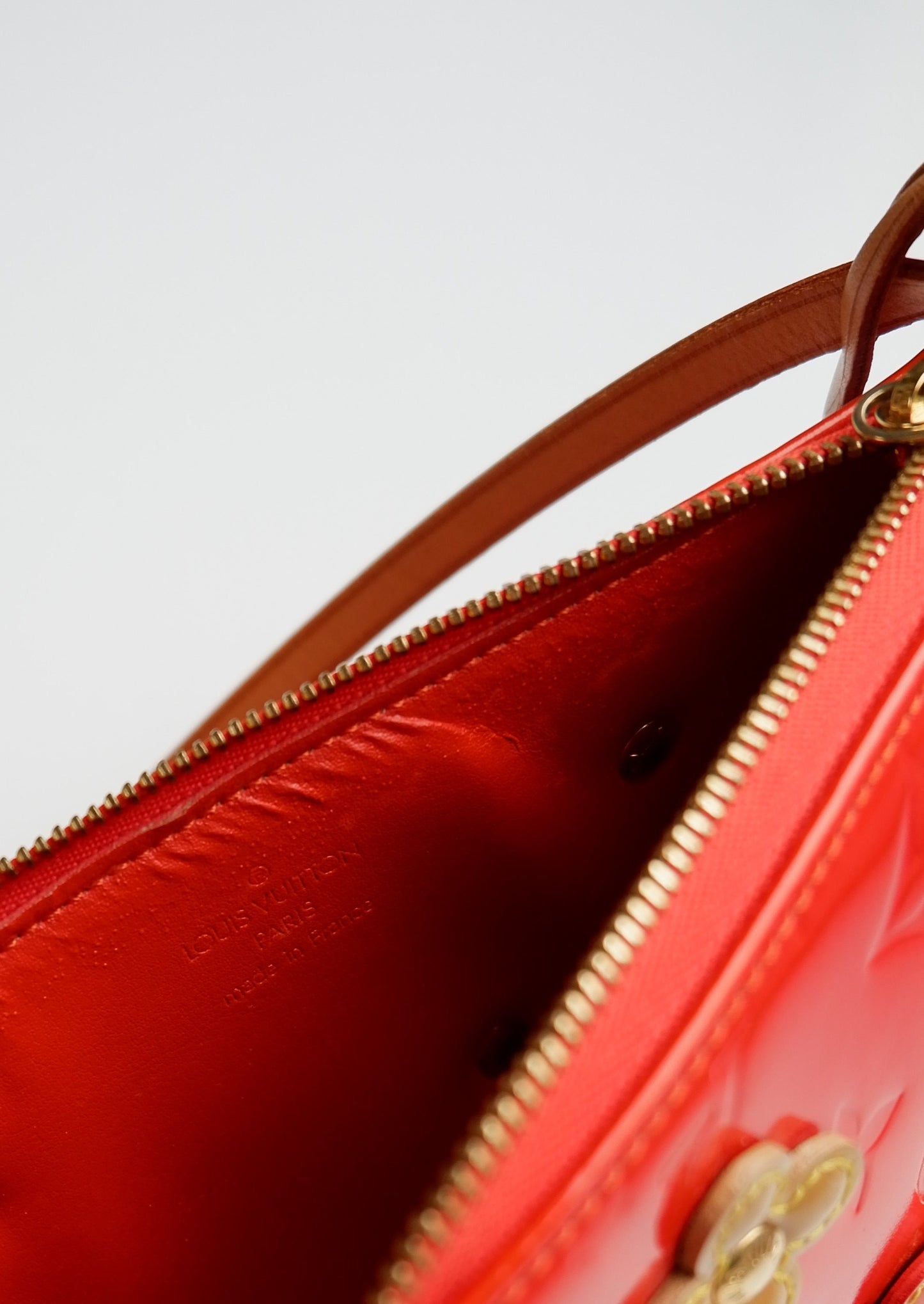 Authentic Preowned Louis Vuitton Red Vernis Floral Lexington Pouch + Matching Choker Necklace