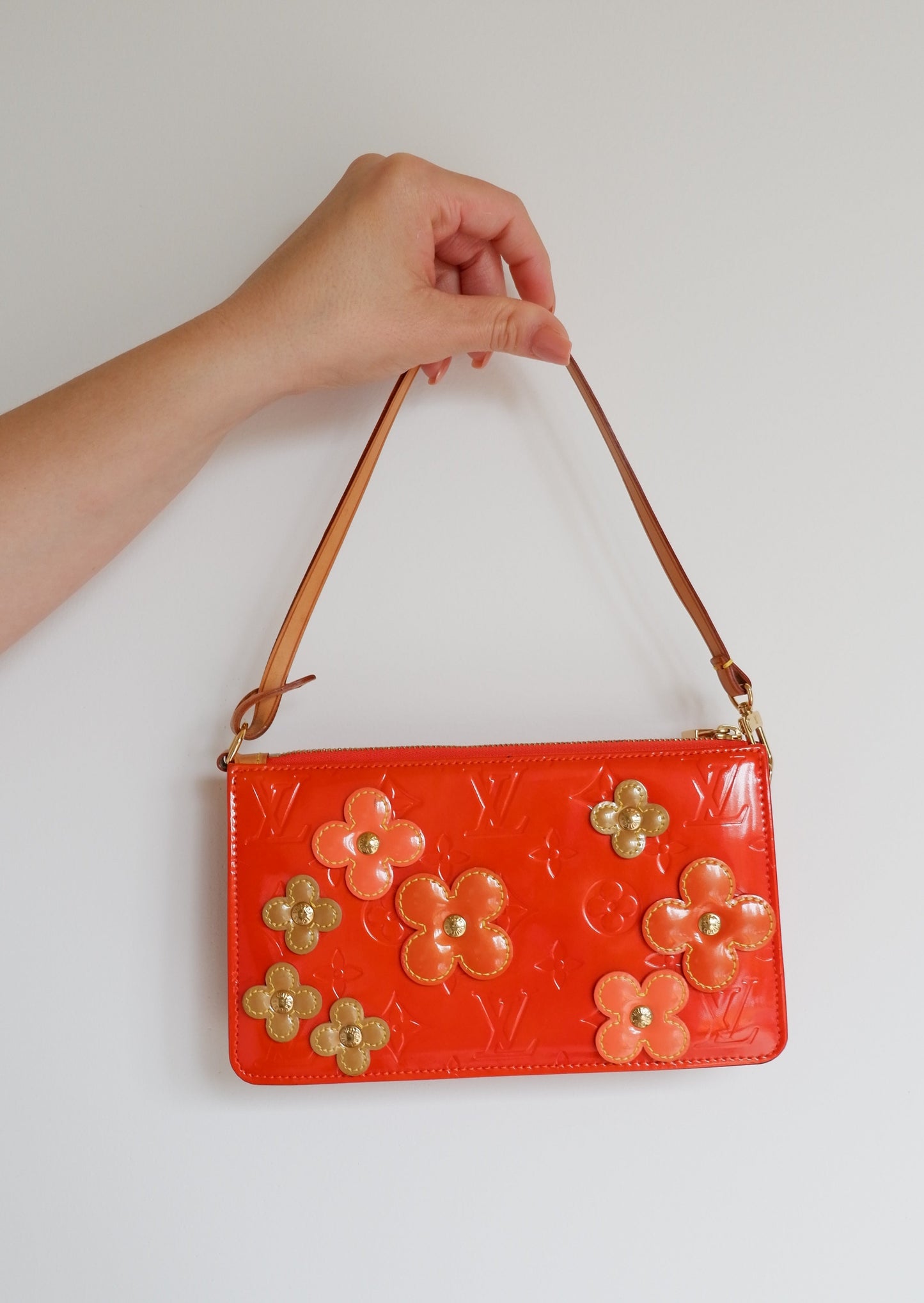 Authentic Preowned Louis Vuitton Red Vernis Floral Lexington Pouch + Matching Choker Necklace