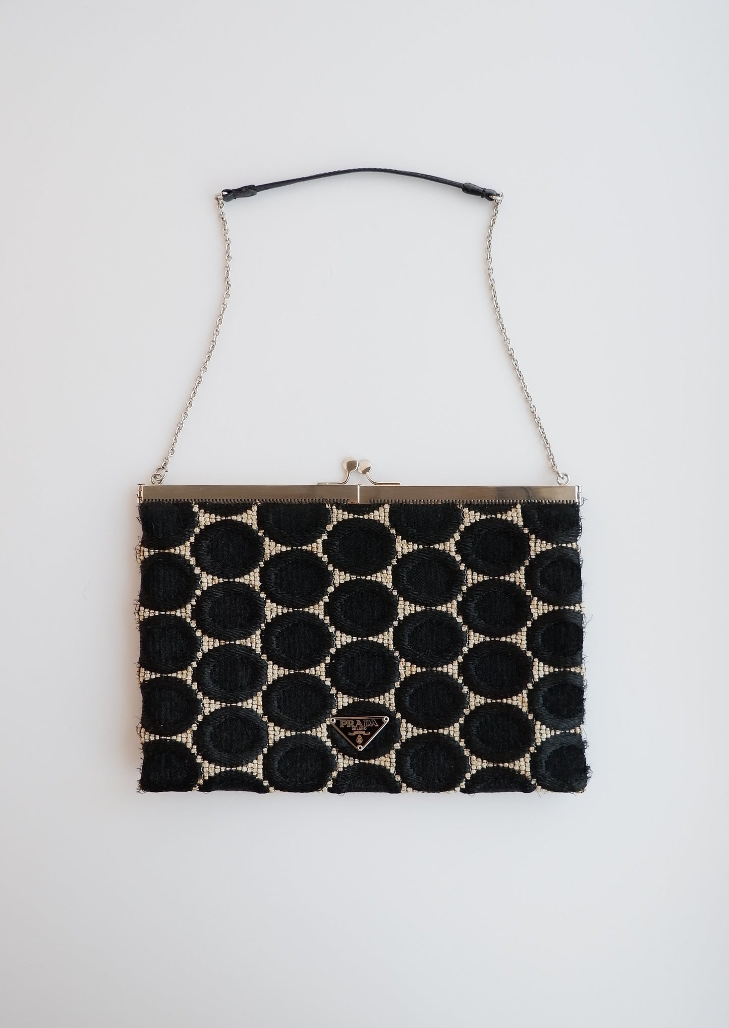 Authentic Preowned Prada Black / White Circle Print Clutch / Bag