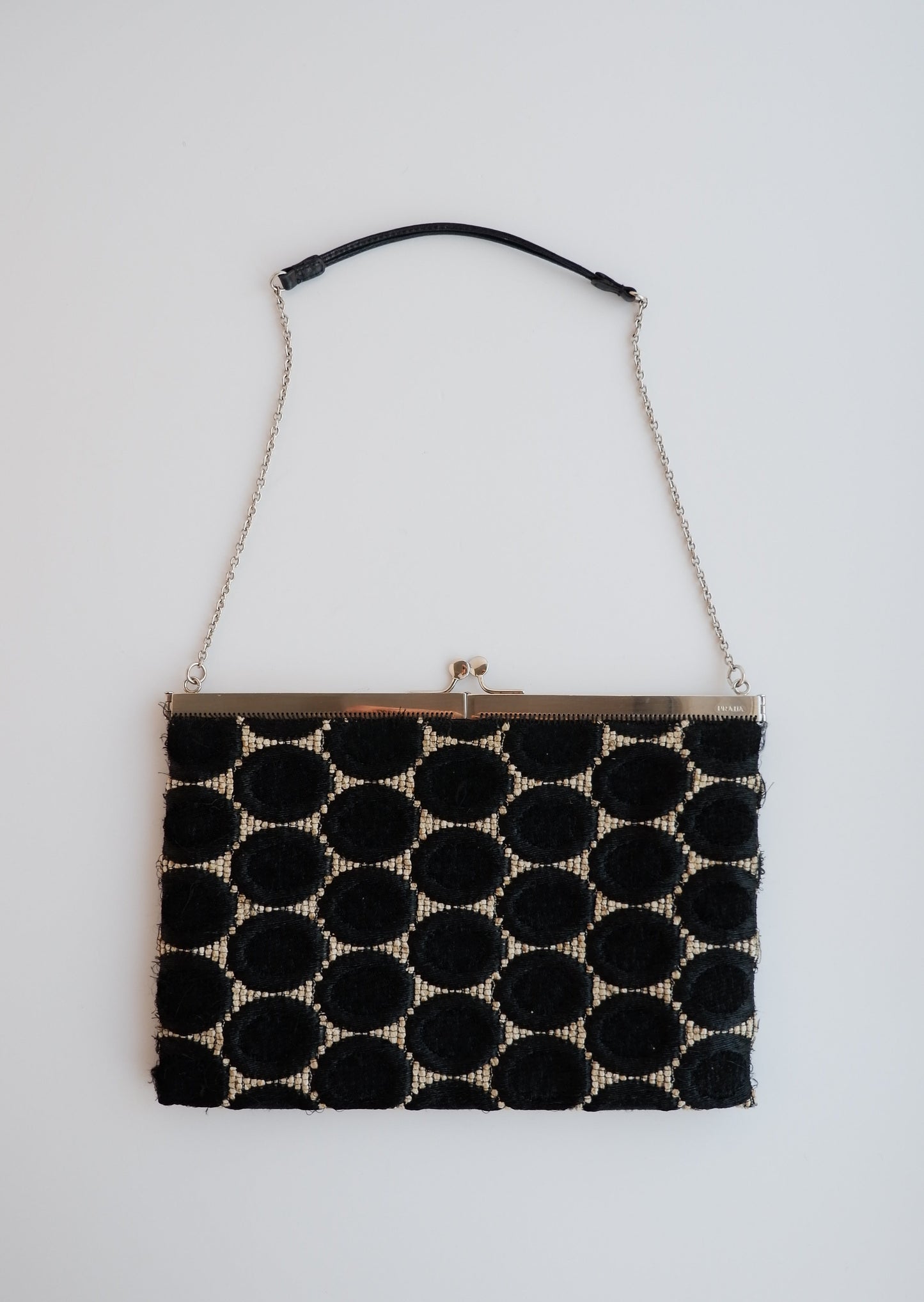 Authentic Preowned Prada Black / White Circle Print Clutch / Bag