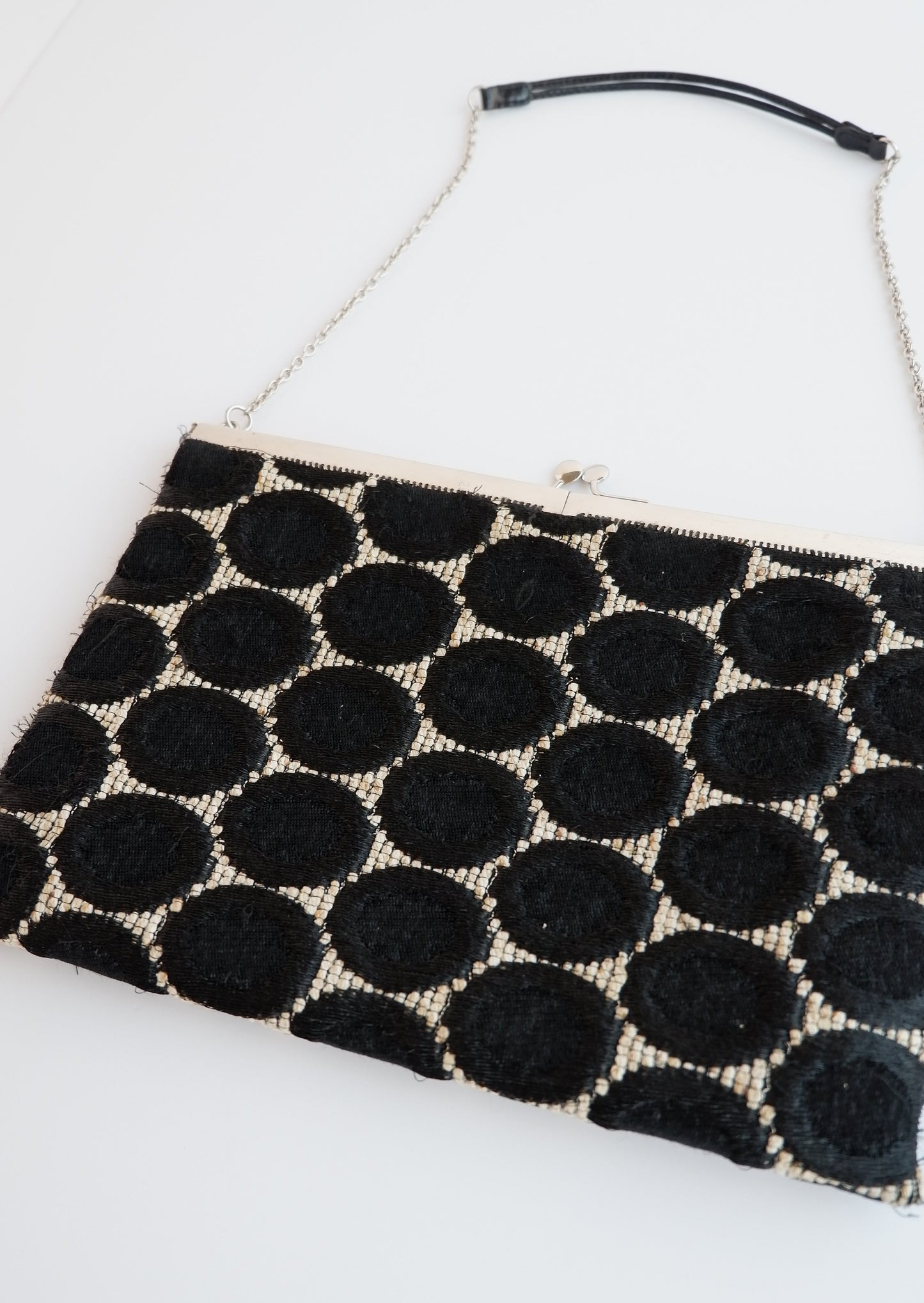 Authentic Preowned Prada Black / White Circle Print Clutch / Bag