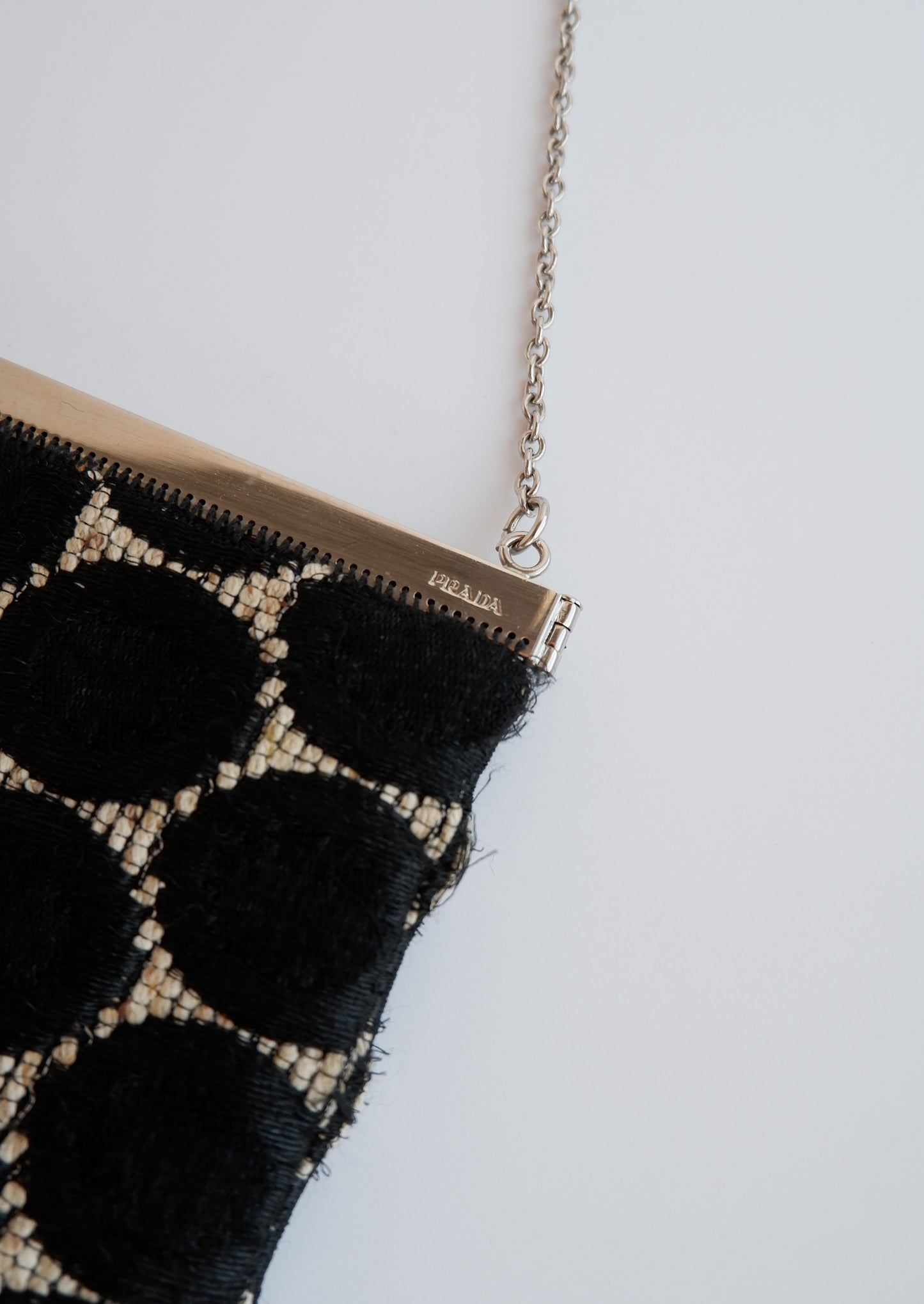 Authentic Preowned Prada Black / White Circle Print Clutch / Bag