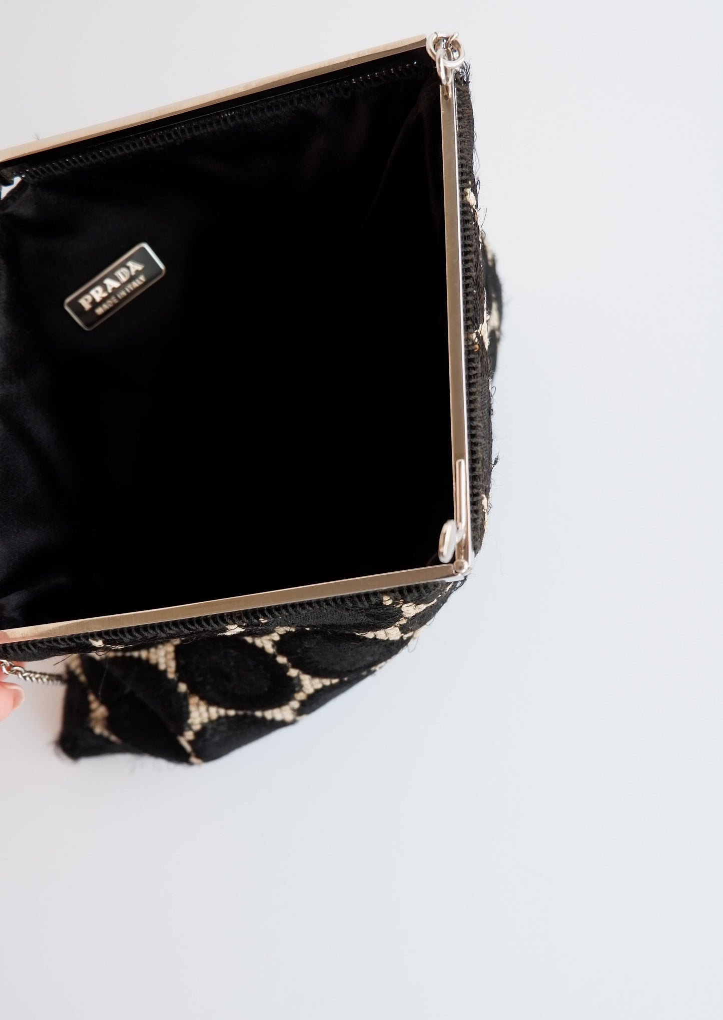 Authentic Preowned Prada Black / White Circle Print Clutch / Bag