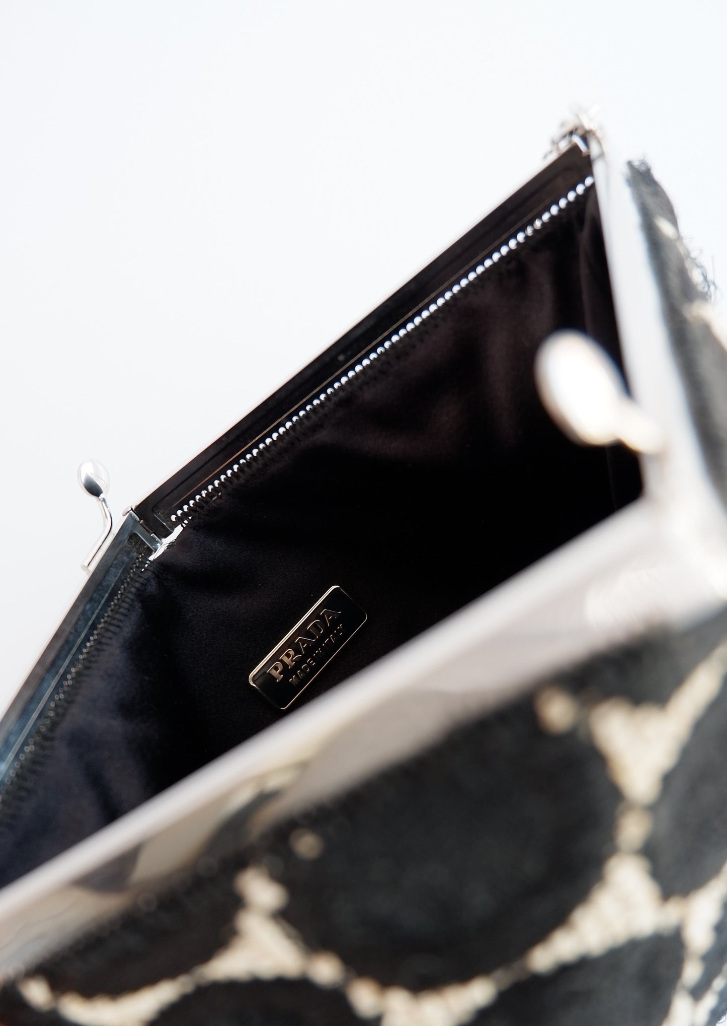 Authentic Preowned Prada Black / White Circle Print Clutch / Bag