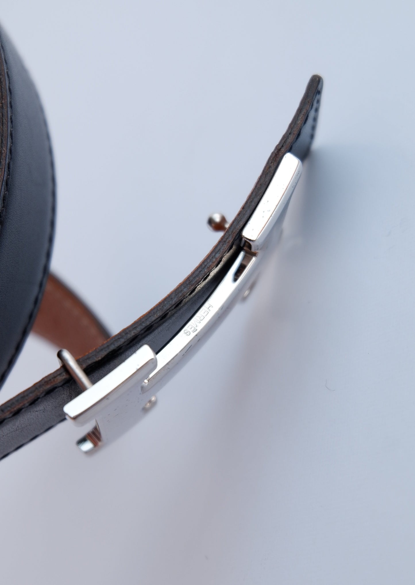 Authentic Preowned Hermes Black/Brown Constance Leather Reversible H Belt SHW - 85