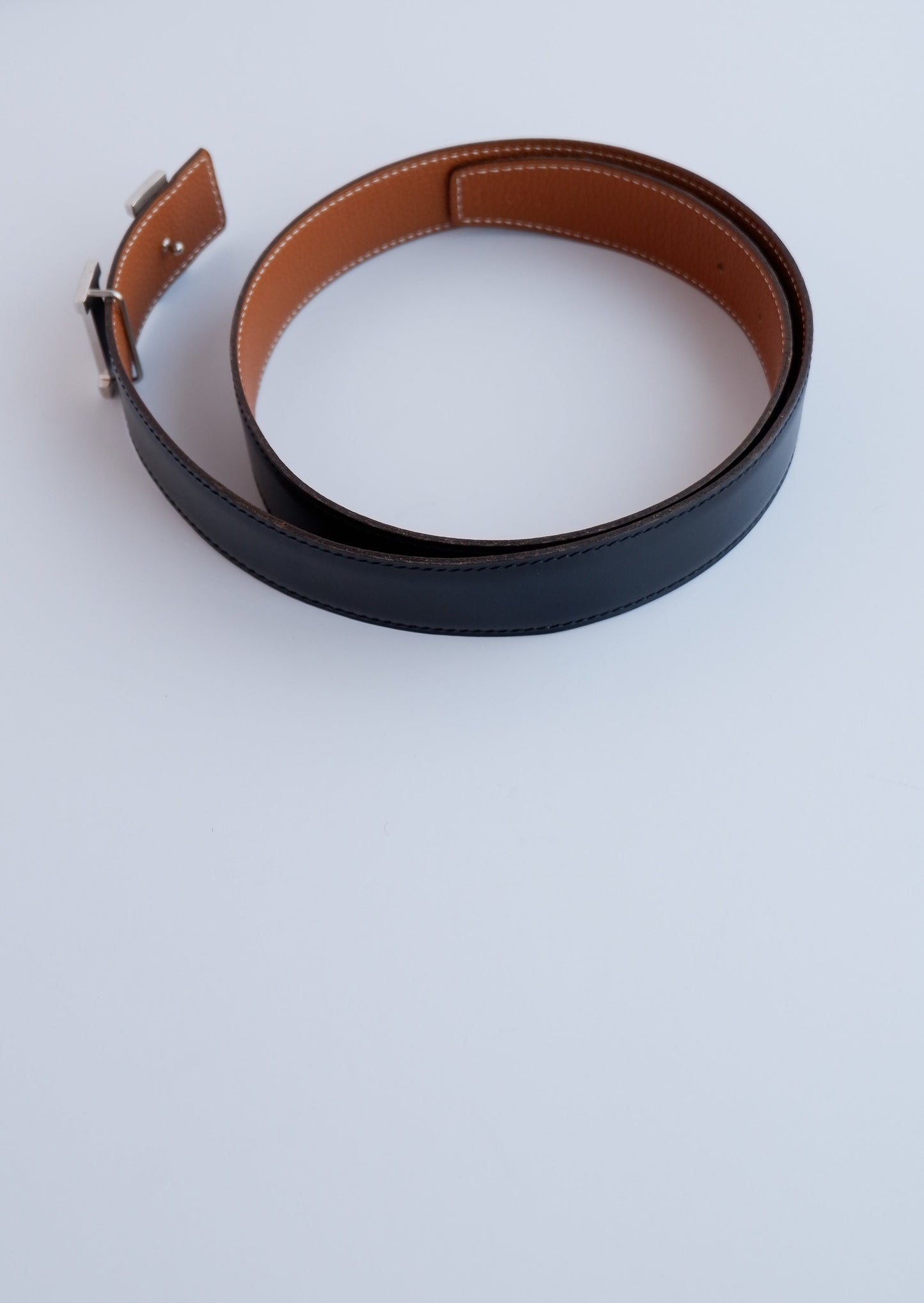 Authentic Preowned Hermes Black/Brown Constance Leather Reversible H Belt SHW - 85