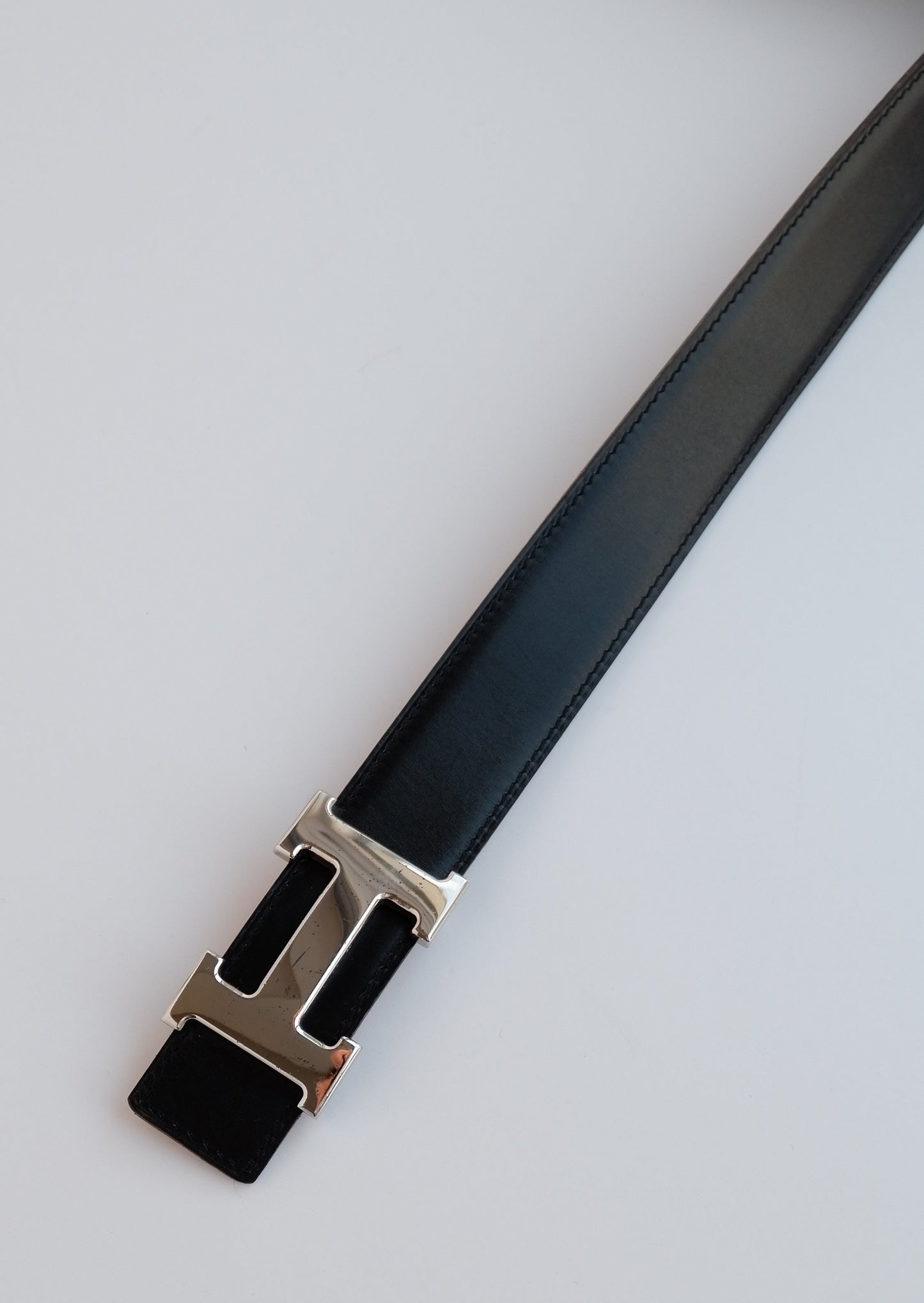 Authentic Preowned Hermes Black/Brown Constance Leather Reversible H Belt SHW - 85