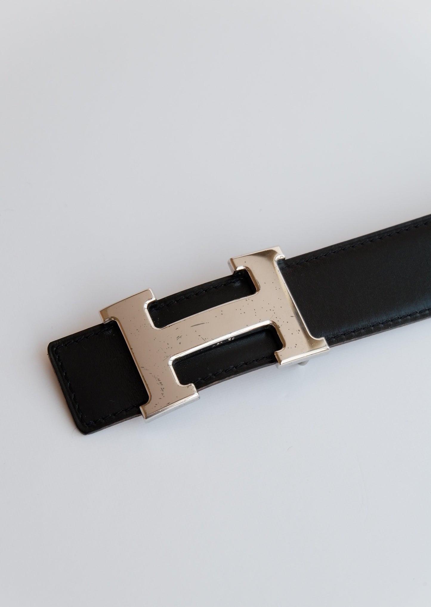 Authentic Preowned Hermes Black/Brown Constance Leather Reversible H Belt SHW - 85