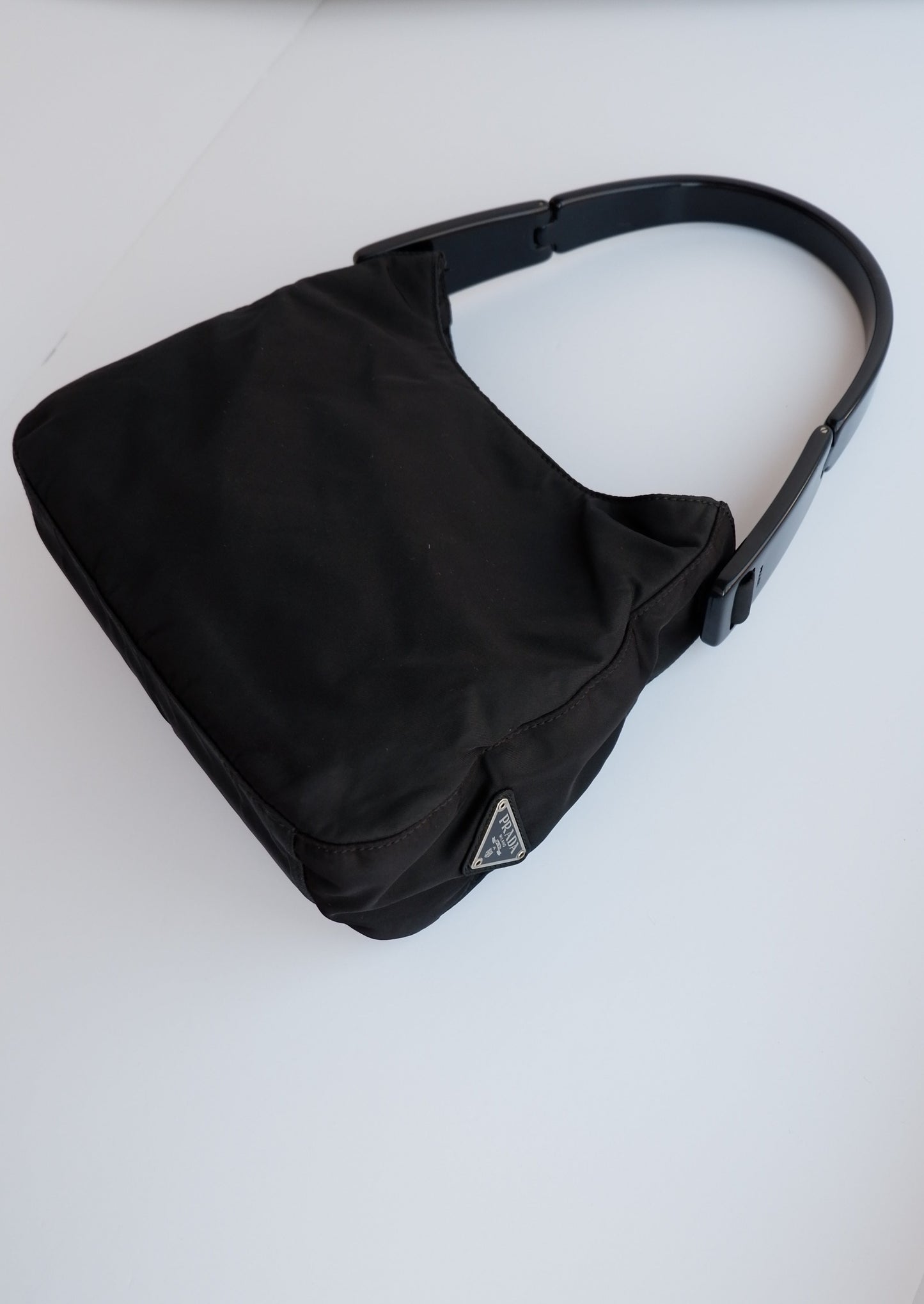 Authentic Preowned Prada Black Nylon Acetate Strap Shoulder Bag