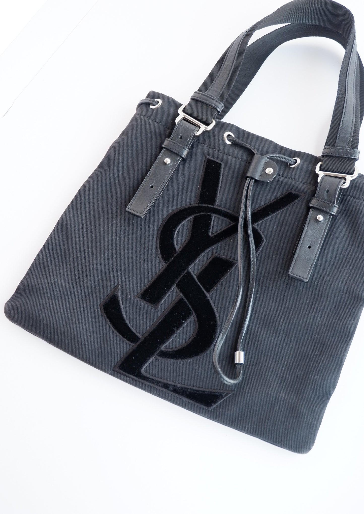 Authentic Preowned Saint Laurent YSL Black Kahala Canvas Tote Bag