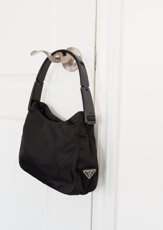 Authentic Preowned Prada Black Nylon Acetate Strap Shoulder Bag