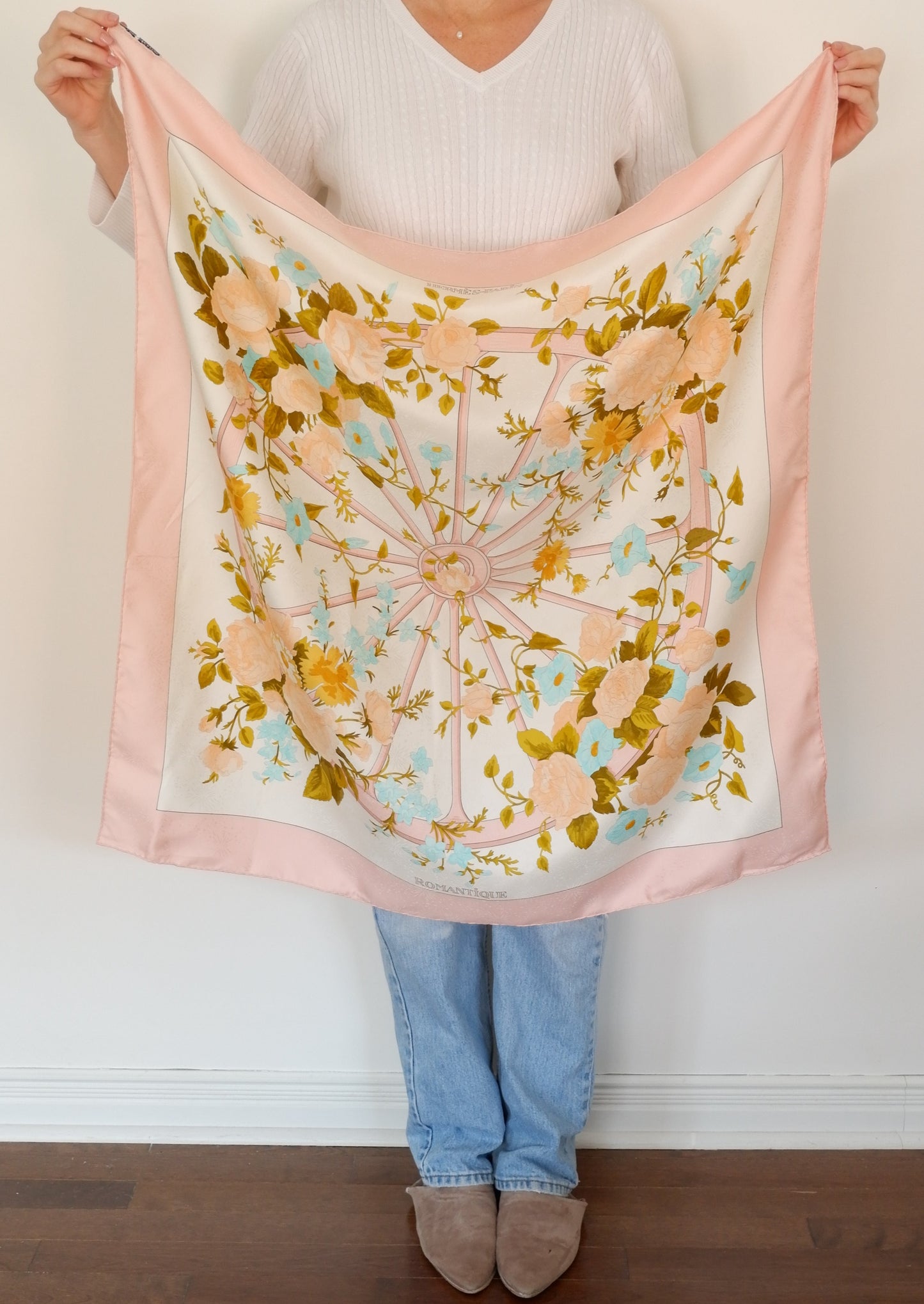 Authentic Preowned Hermes Pink/ Multi Floral "Romantique" Scarf