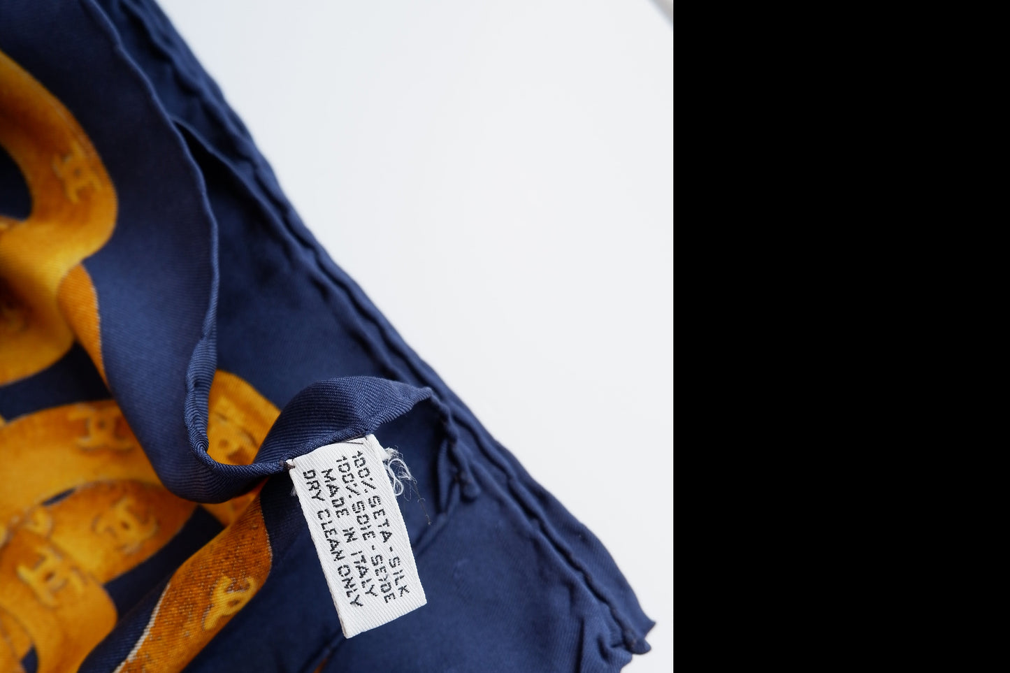 Authentic Preowned Chanel Navy/Gold Silk CC Logo Scarf