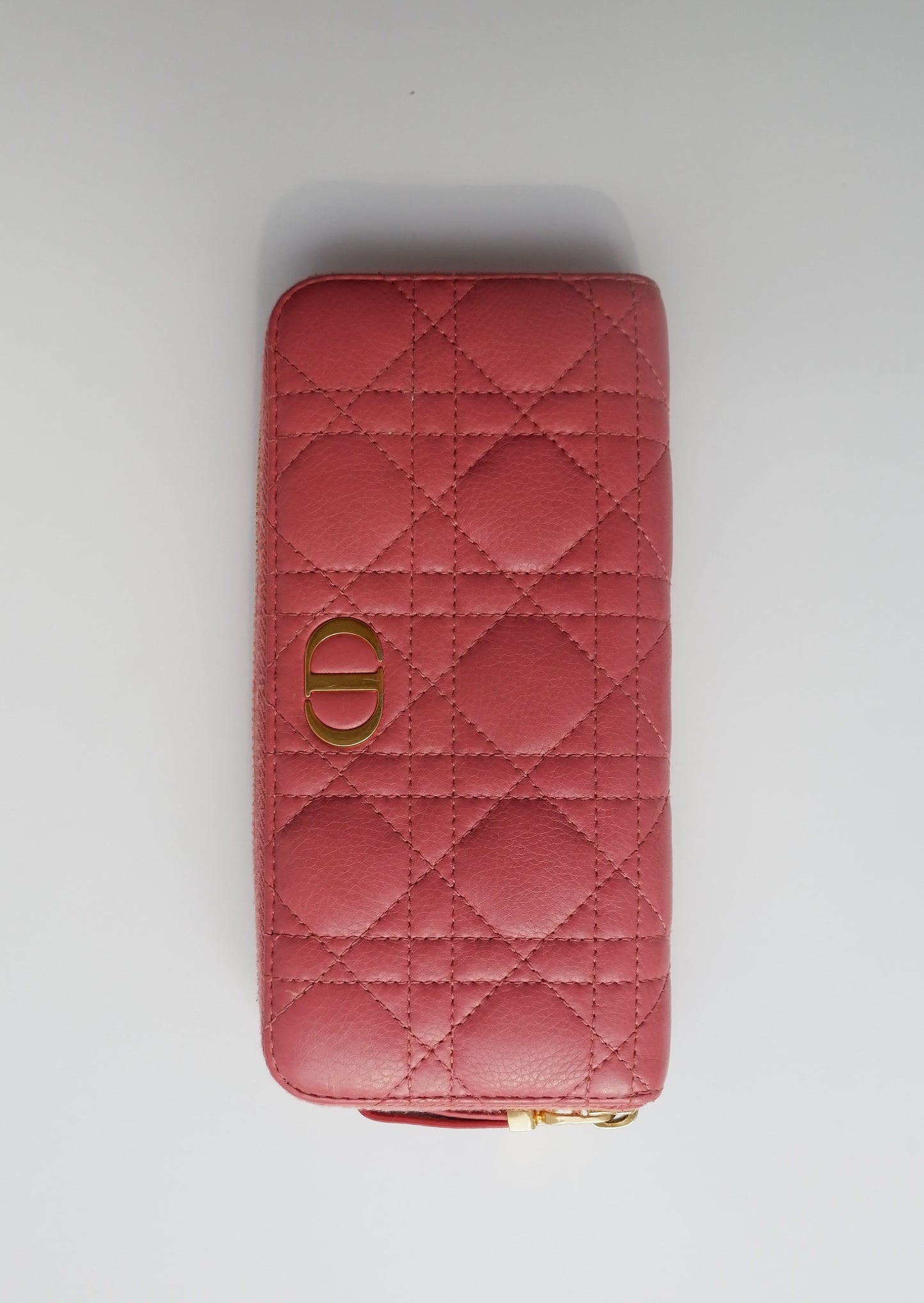 Authentic Preowned Dior Rose Pink Leather Cannage Long Zip Wallet