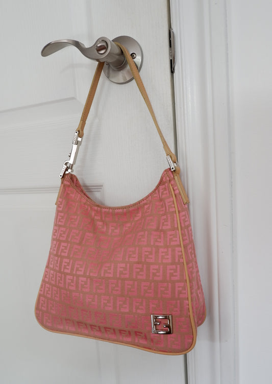 Authentic Preowned Vintage Fendi Pink Zucchino Shoulder Bag