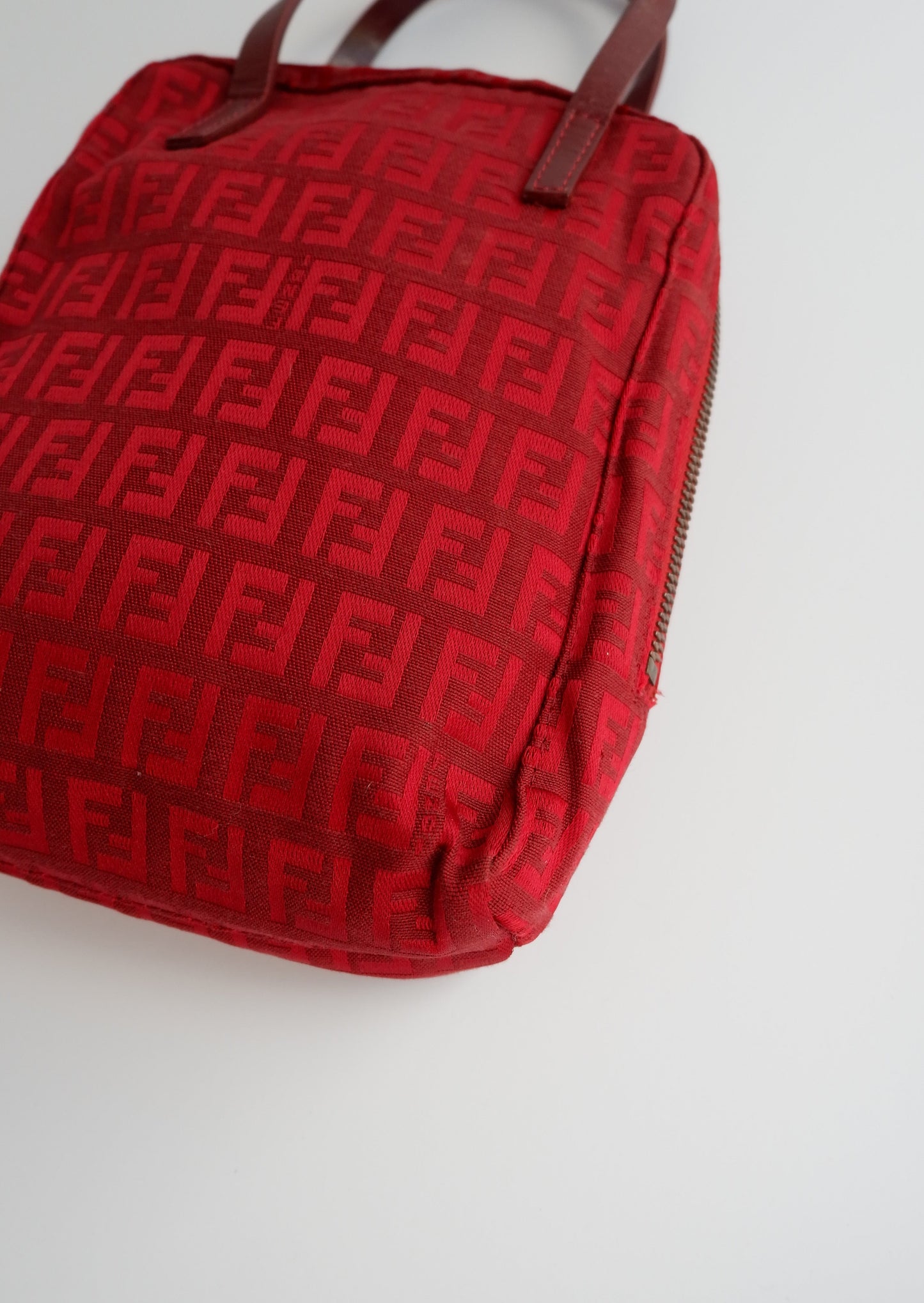 Authentic Preowned Fendi Red Zucchino Mini Handbag