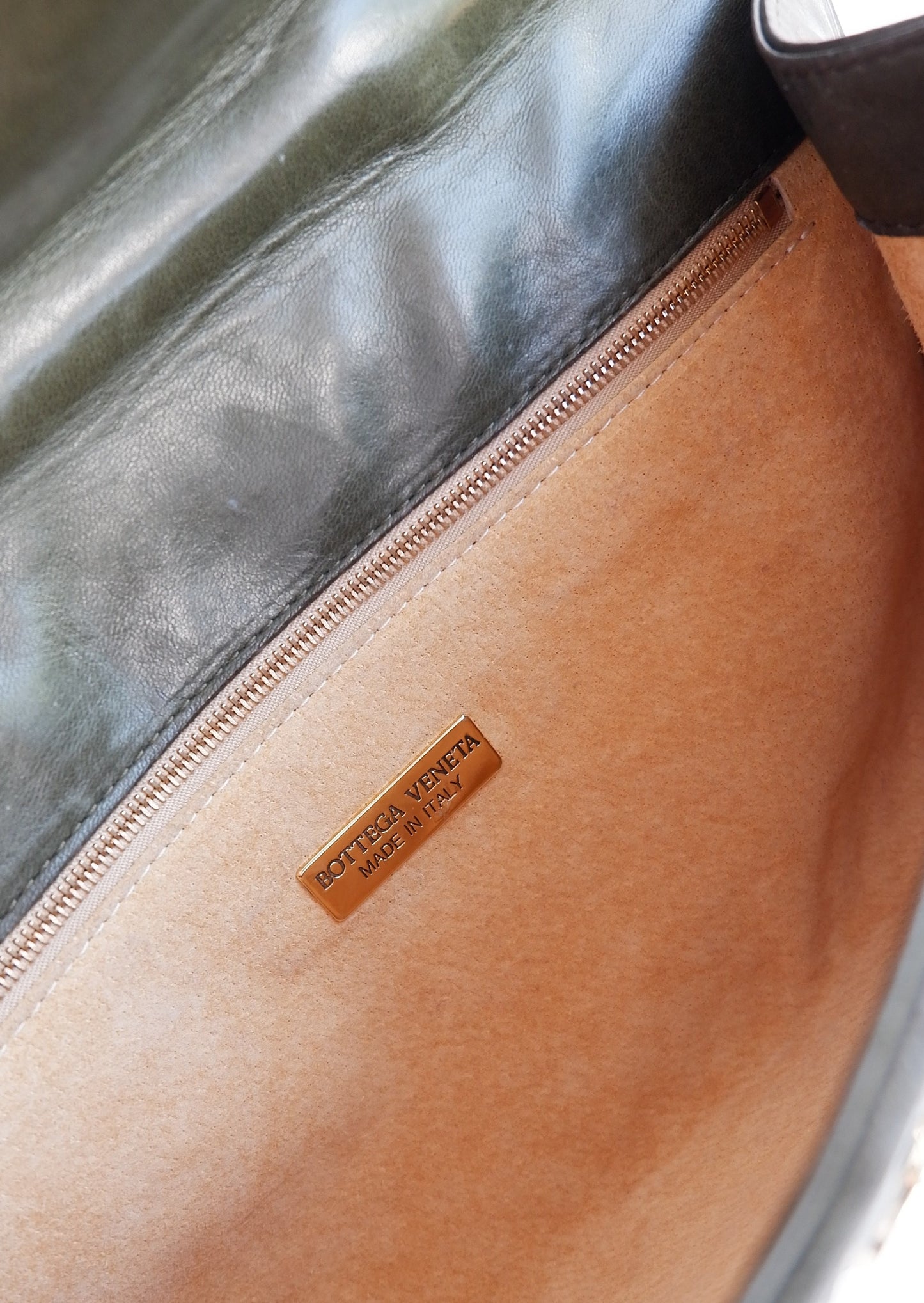 Authentic Preowned Vintage Bottega Veneta Green/Khaki Woven Clutch (Like Current Andiamo Clutch)