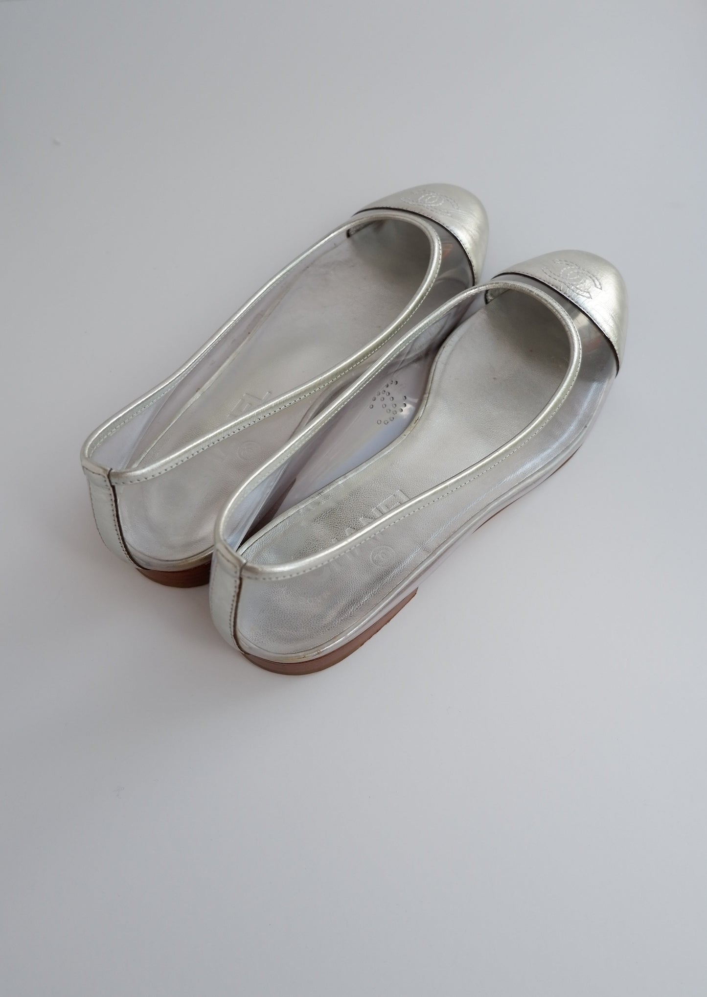 Authentic Preowned Chanel Silver/Acetate Ballet Flats - 36
