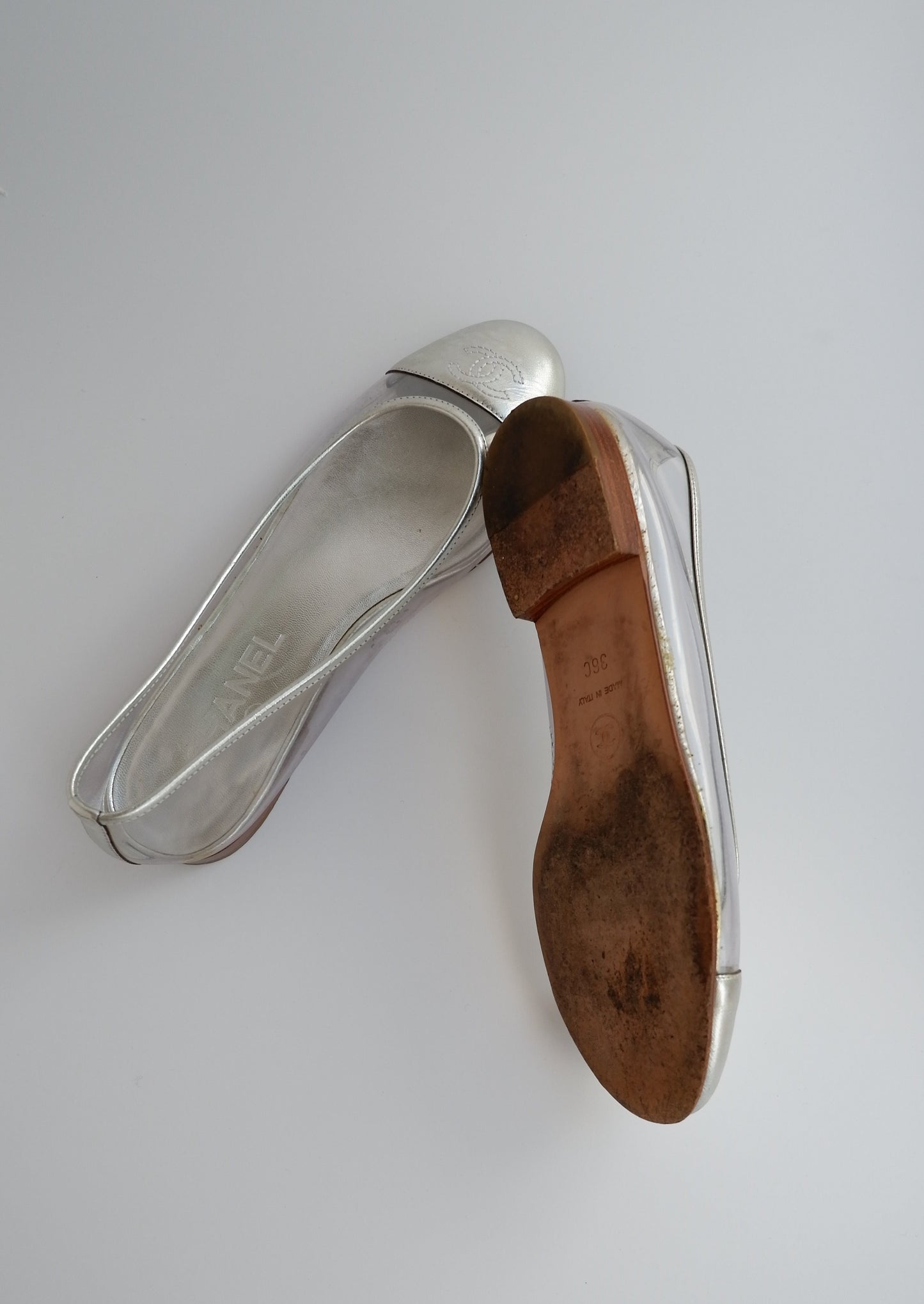 Authentic Preowned Chanel Silver/Acetate Ballet Flats - 36