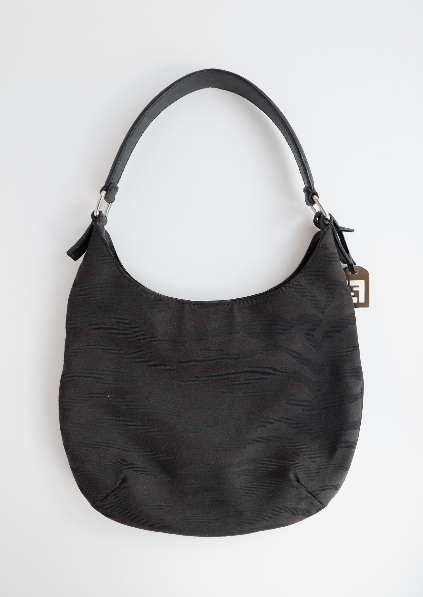 Authentic Preowned Fendi Black Canvas Animal Print Hobo Bag