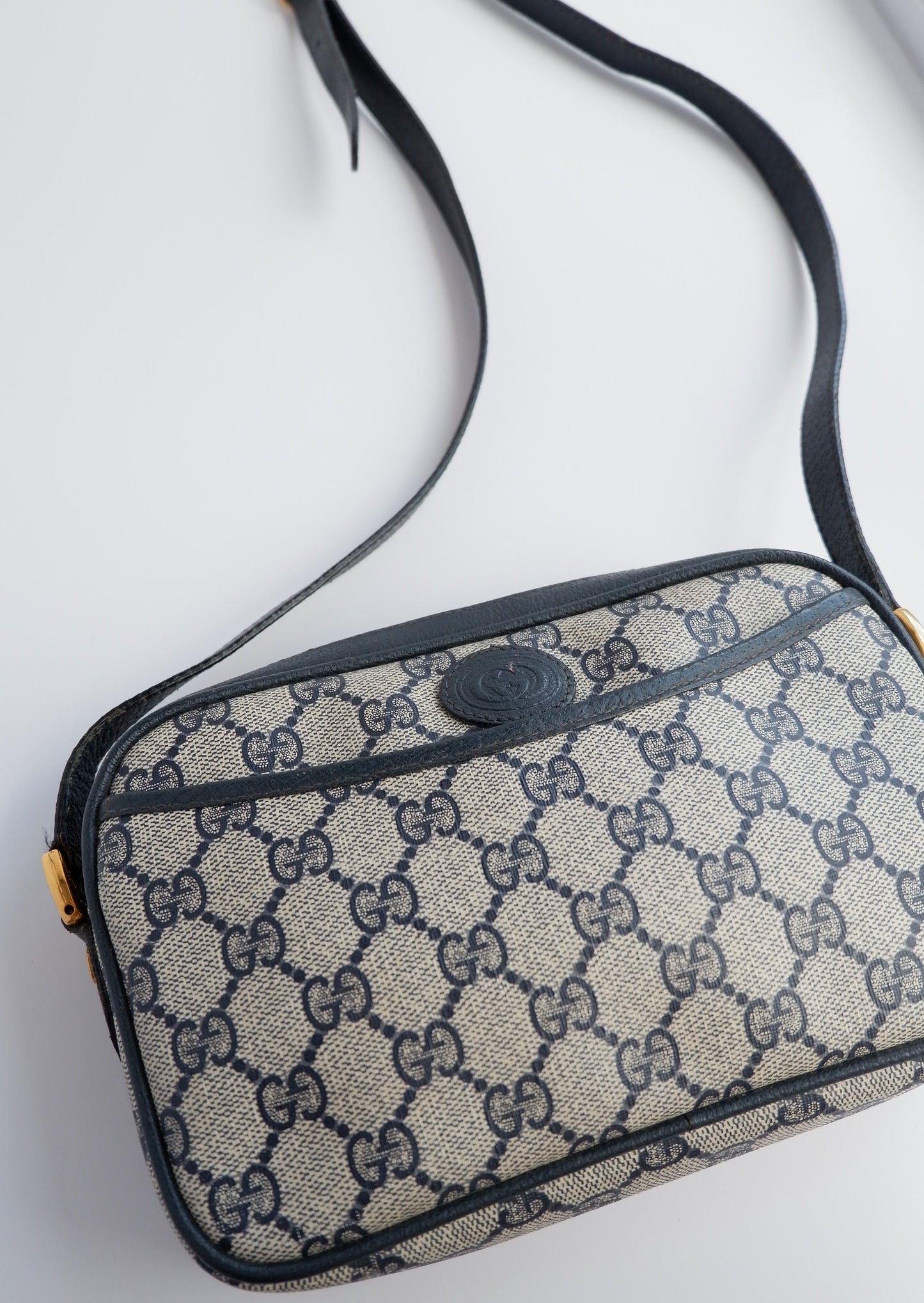 Authentic Preowned Vintage Gucci Navy GG Canvas Crossbody Bag