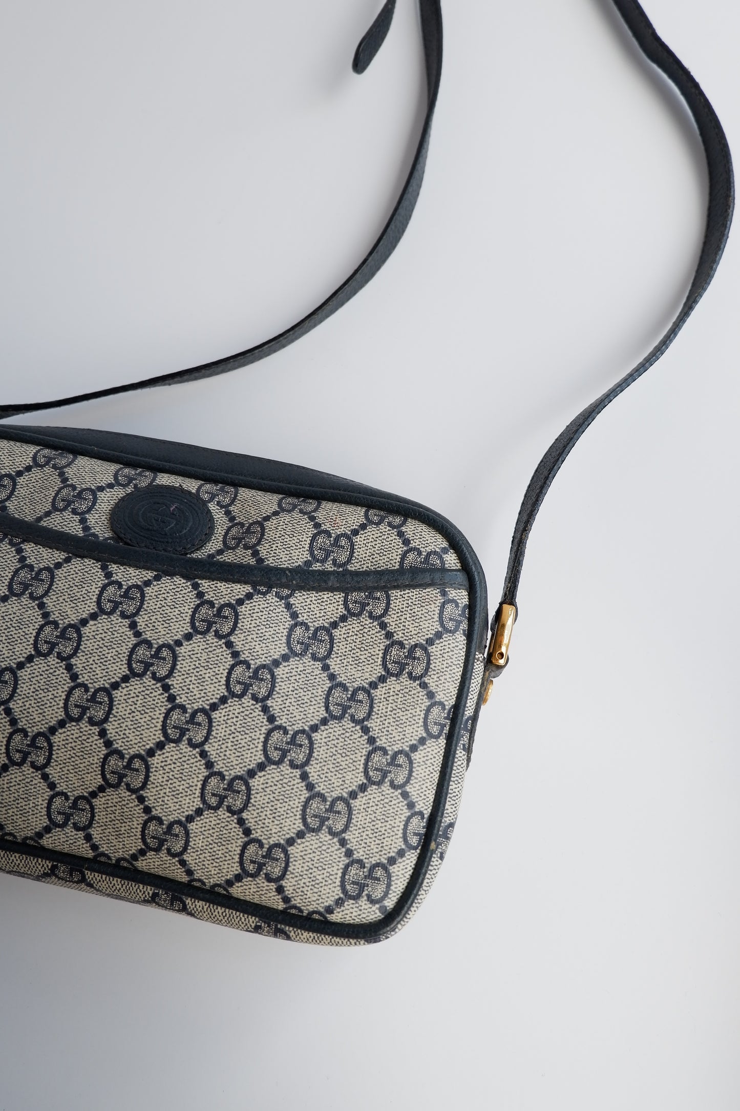 Authentic Preowned Vintage Gucci Navy GG Canvas Crossbody Bag