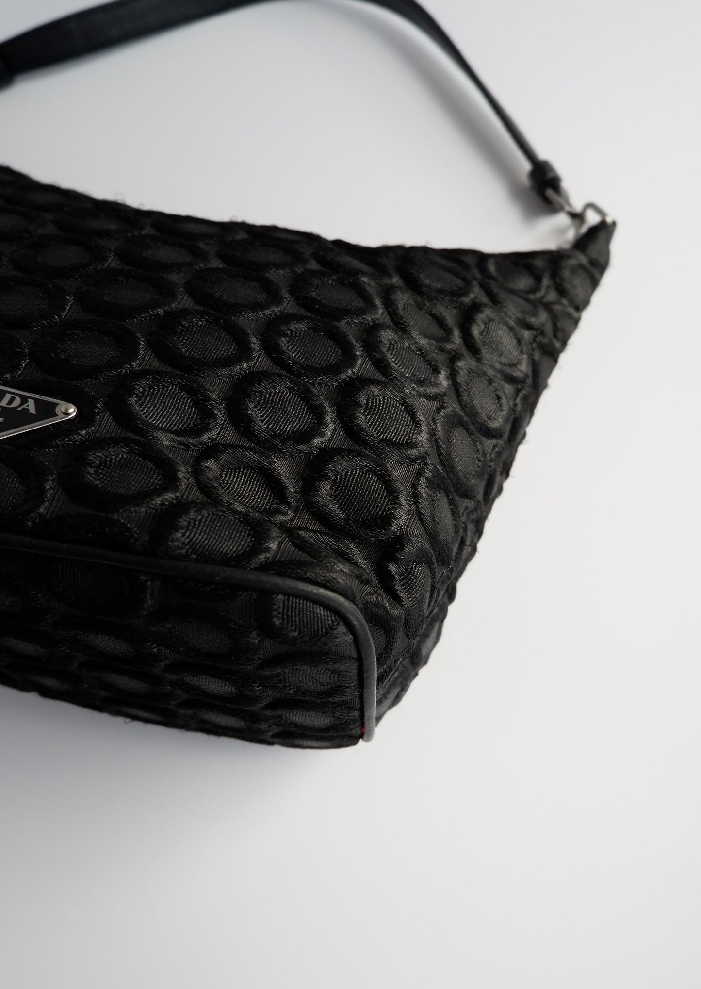 Authentic Preowned Prada Black Circle Detail Fabric Hobo Shoulder Bag