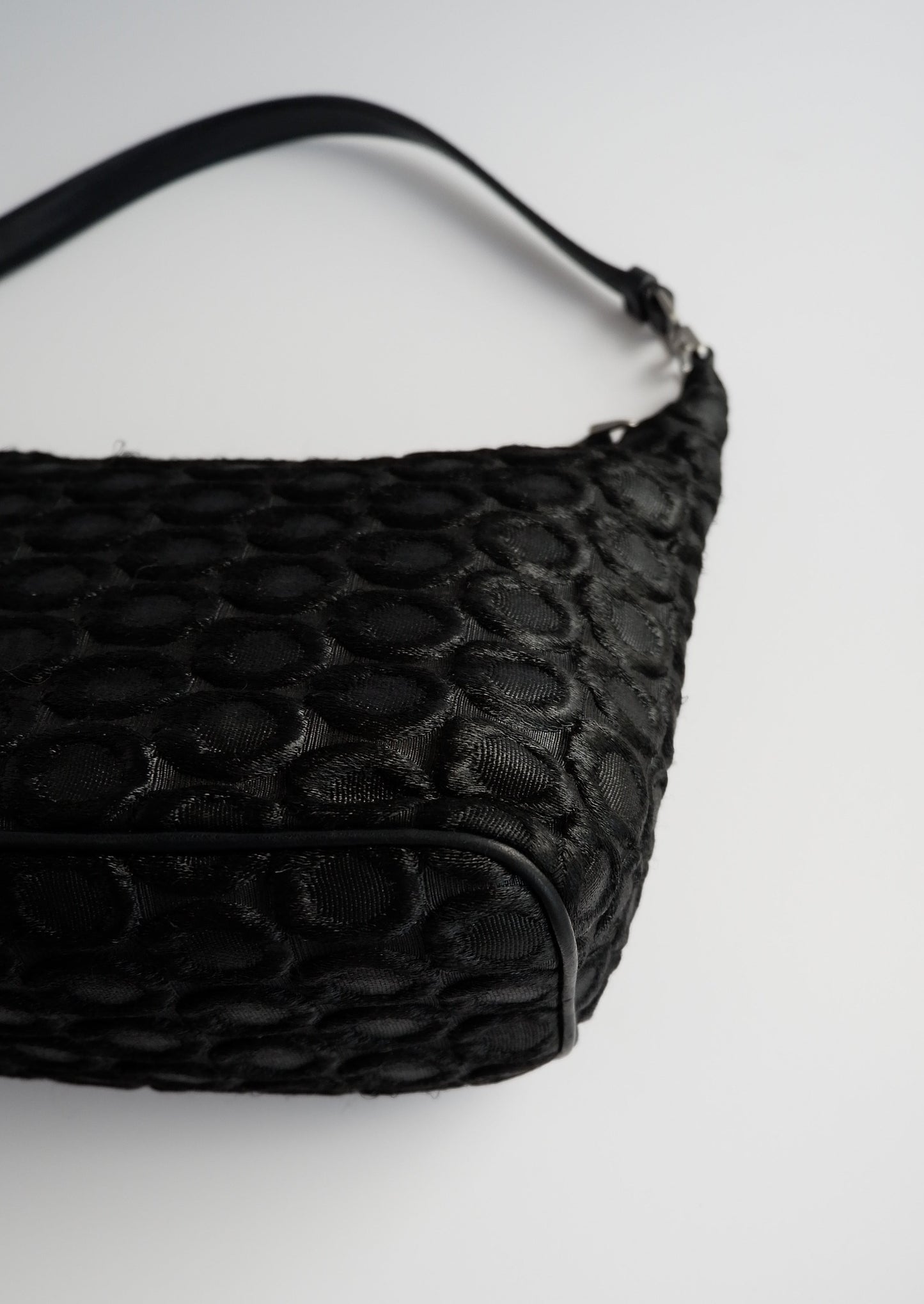 Authentic Preowned Prada Black Circle Detail Fabric Hobo Shoulder Bag