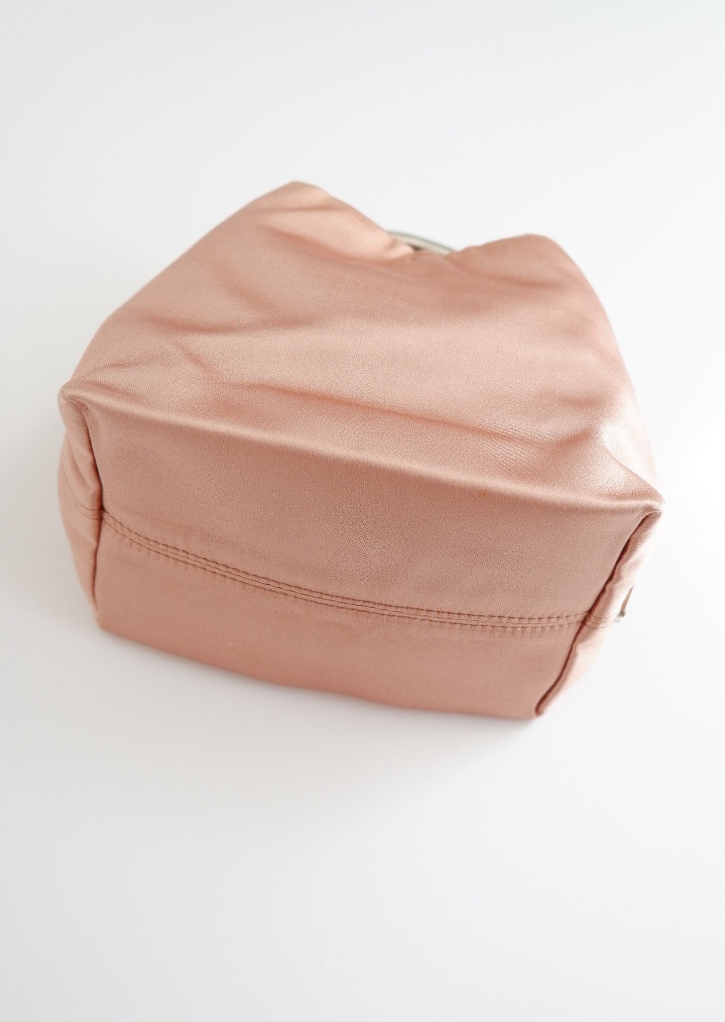 Authentic Preowned Prada Pink Satin Silver Hoop Handle Clutch