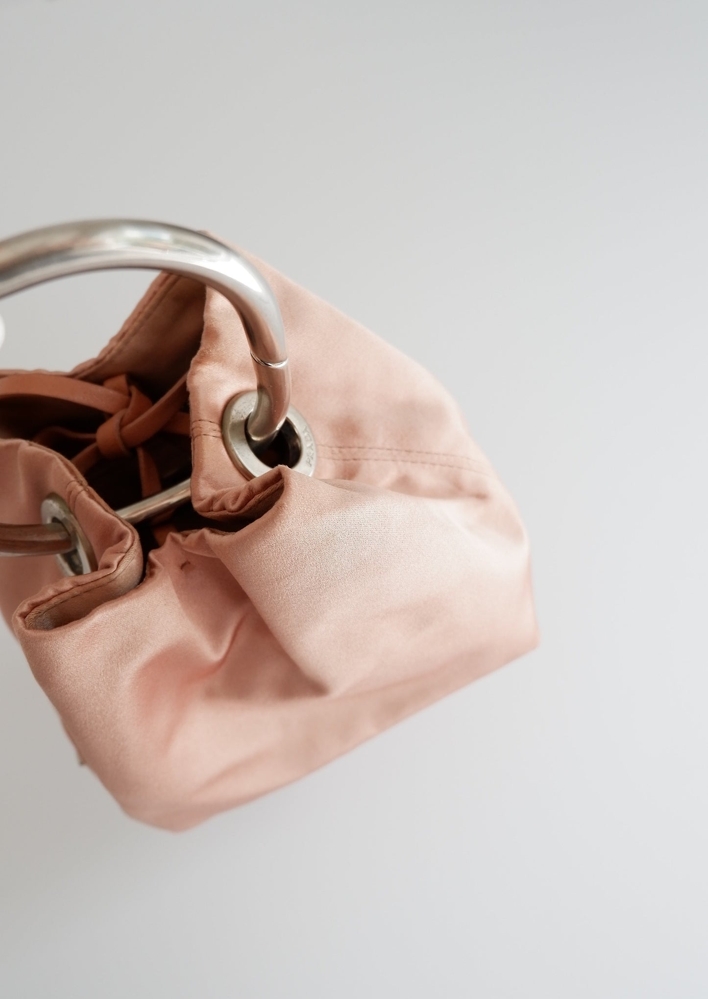 Authentic Preowned Prada Pink Satin Silver Hoop Handle Clutch