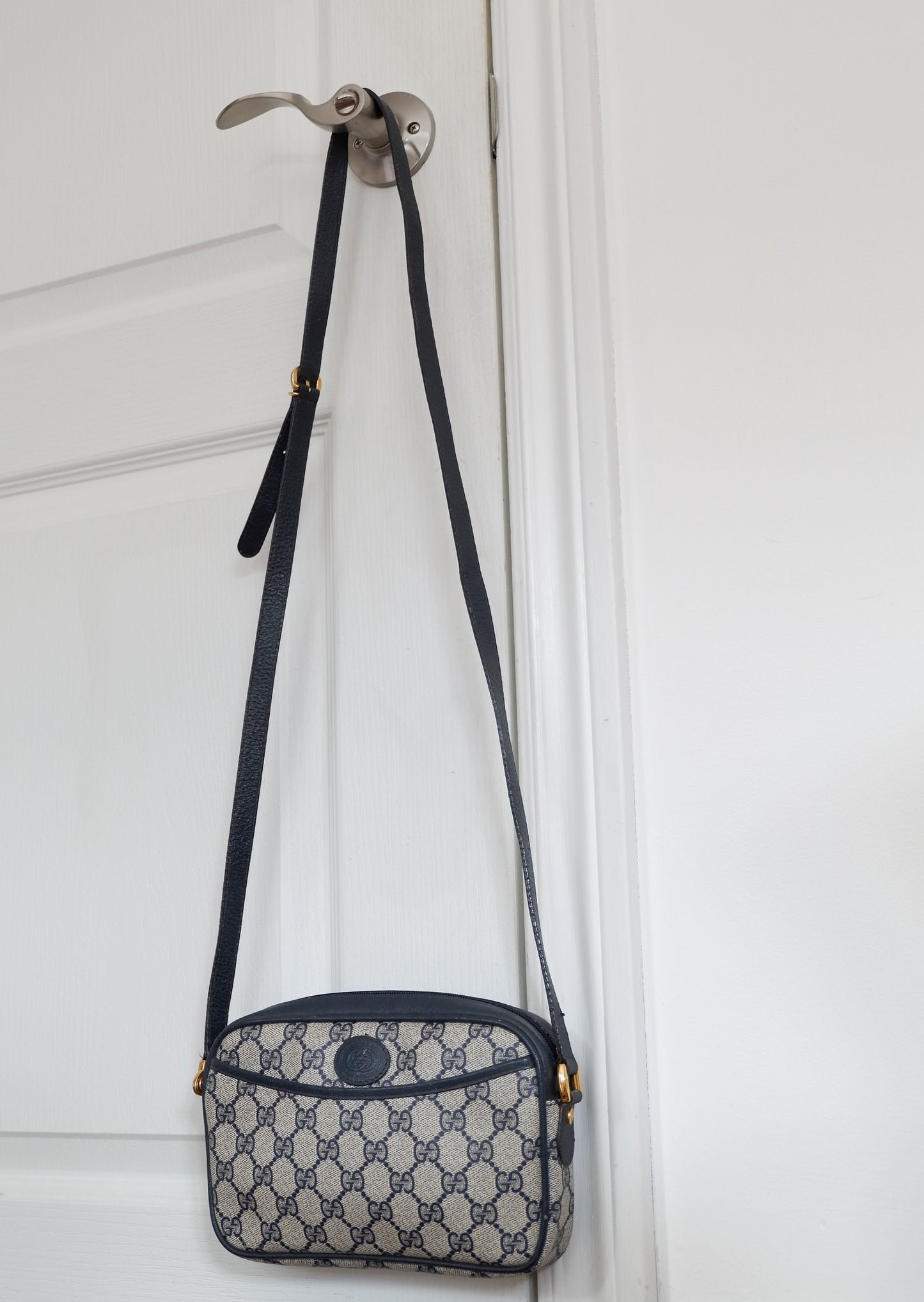 Authentic Preowned Vintage Gucci Navy GG Canvas Crossbody Bag