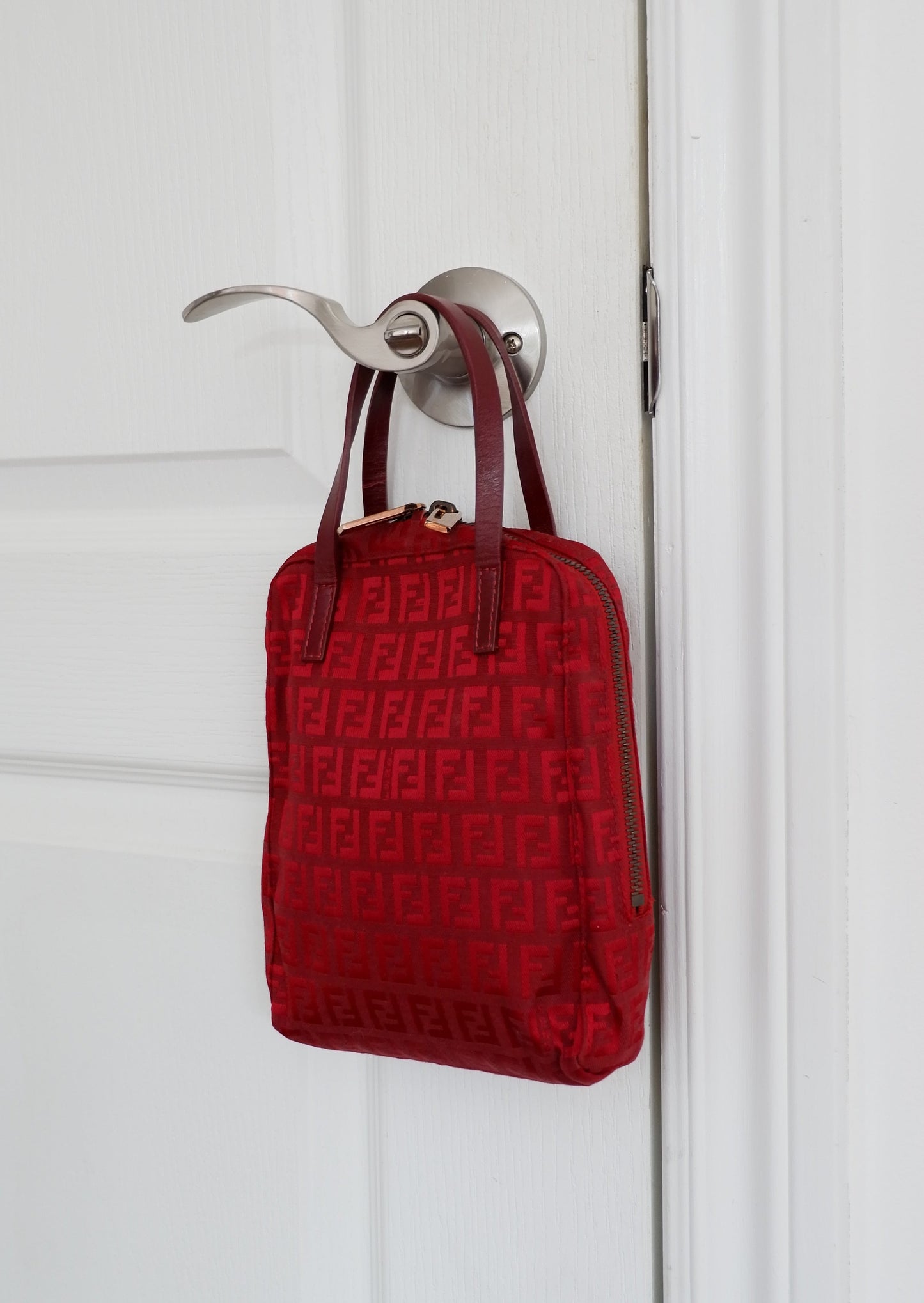 Authentic Preowned Fendi Red Zucchino Mini Handbag