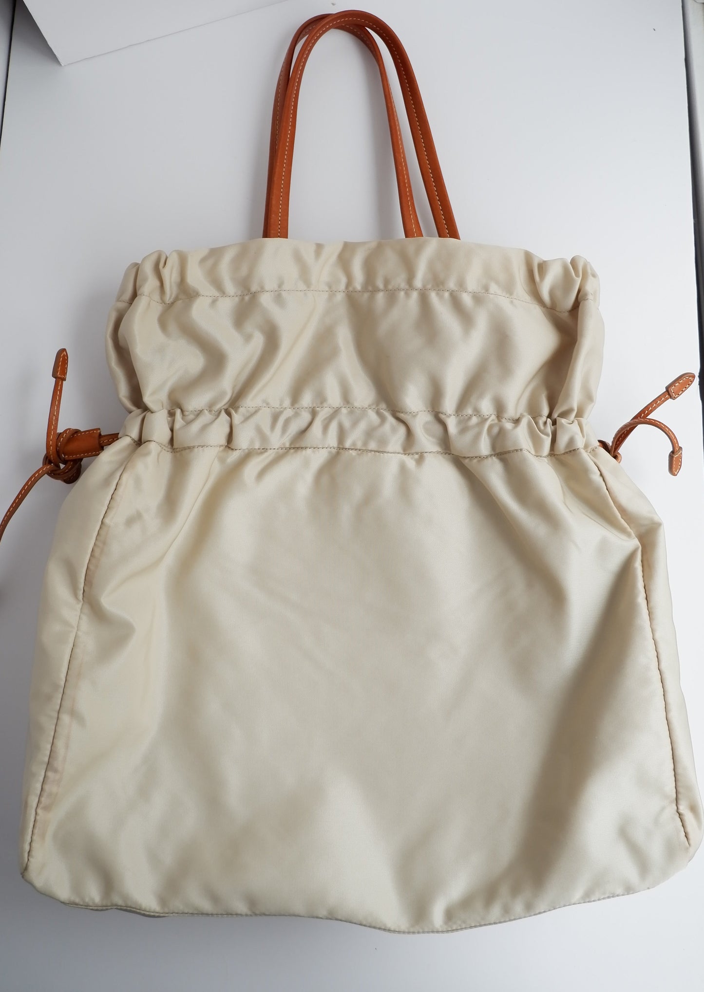 Authentic Preowned Prada Beige Nylon/ Leather Drawstring Tote Bag