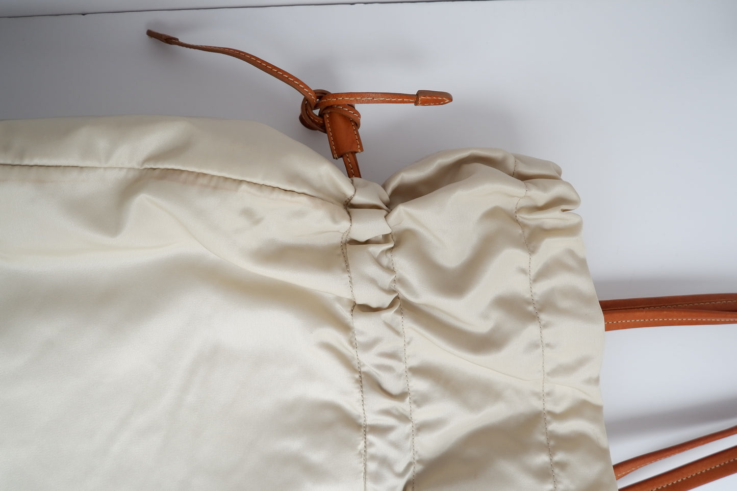 Authentic Preowned Prada Beige Nylon/ Leather Drawstring Tote Bag