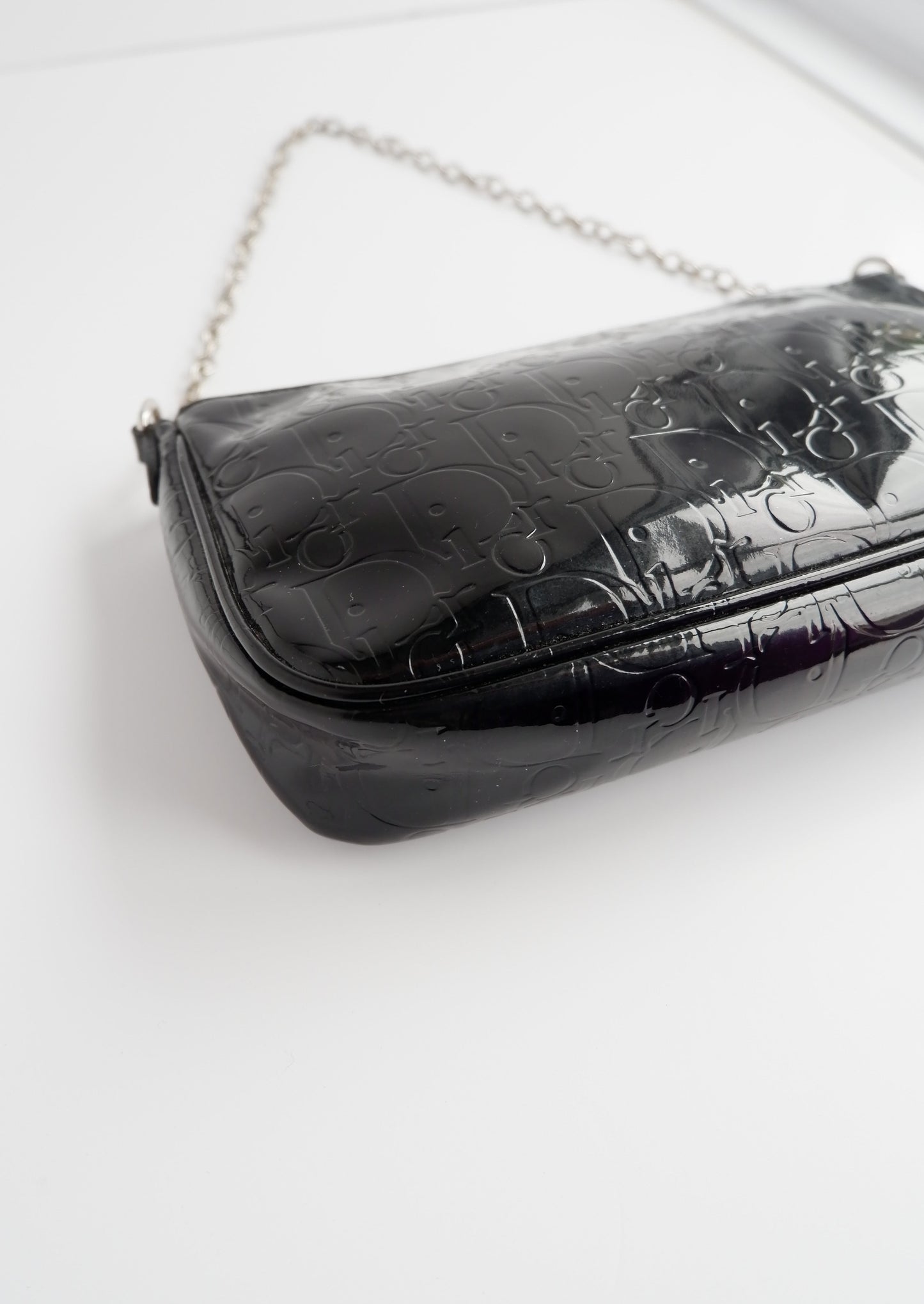 Authentic Preowned Dior Black Patent Leather Logo Shoulder Bag