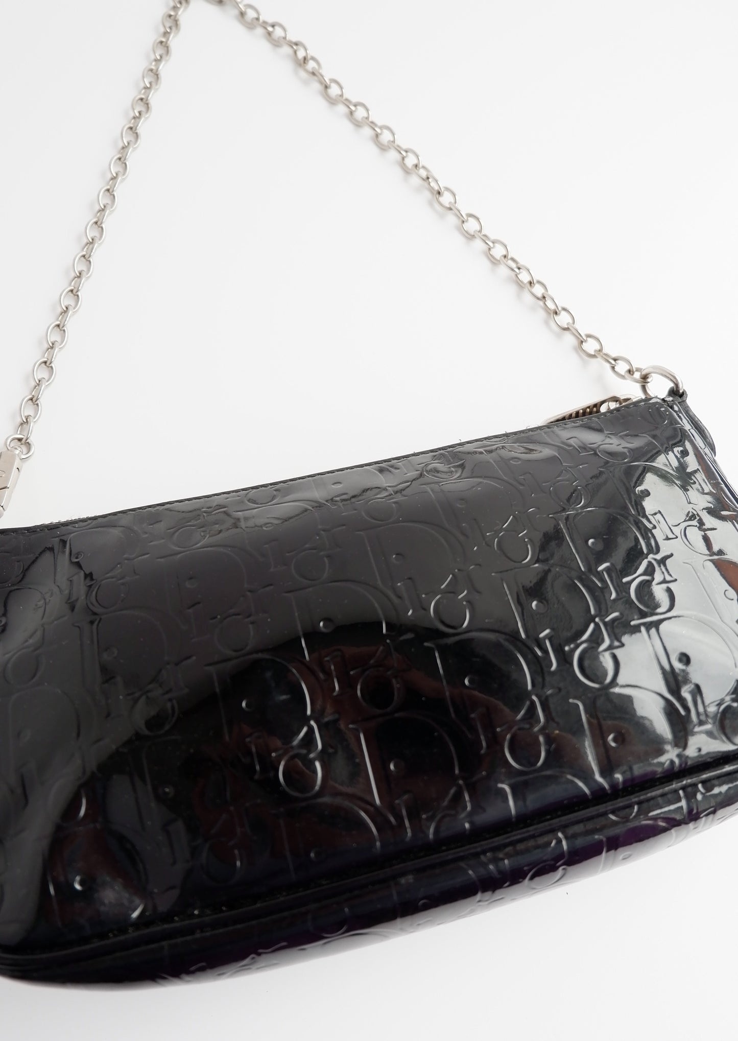 Authentic Preowned Dior Black Patent Leather Logo Shoulder Bag