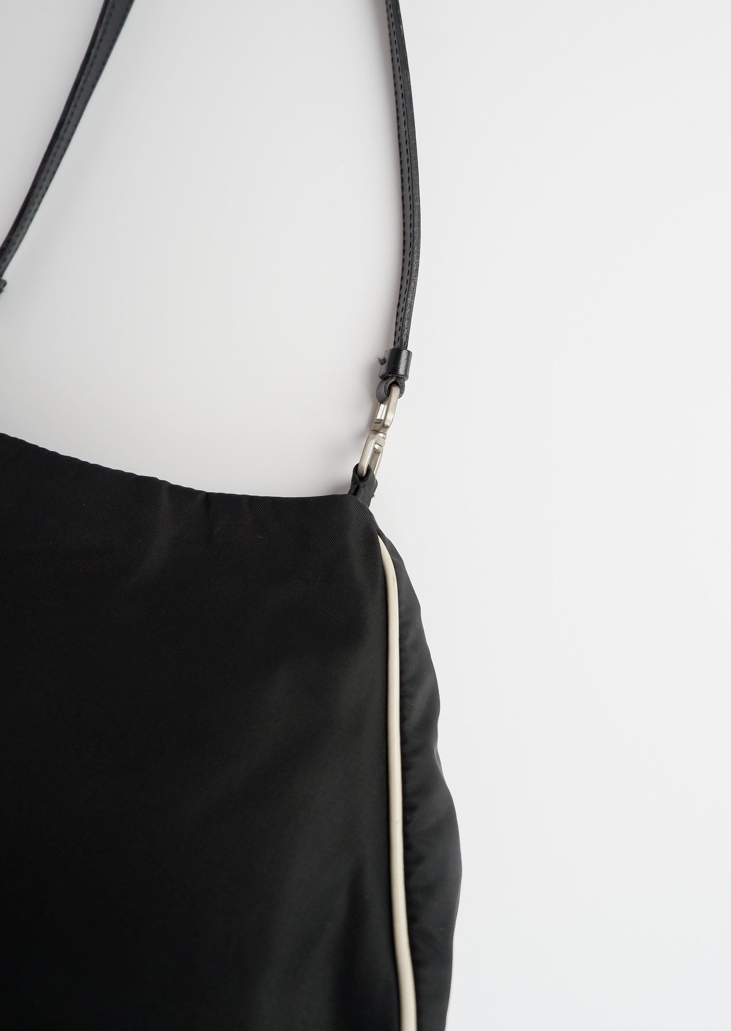 Authentic Preowned Prada Black/White Nylon Rose Detail Shoulder Bag