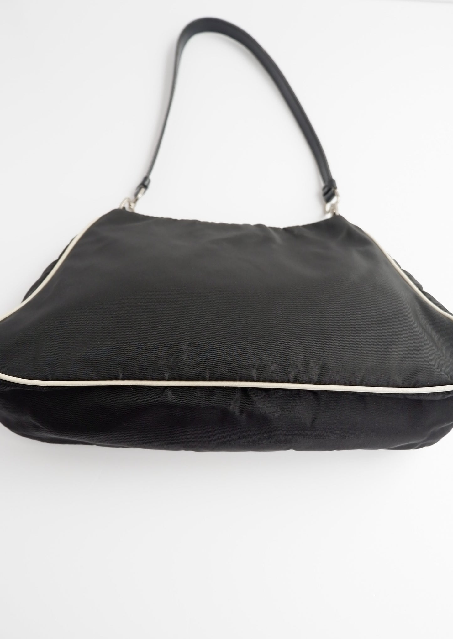 Authentic Preowned Prada Black/White Nylon Rose Detail Shoulder Bag