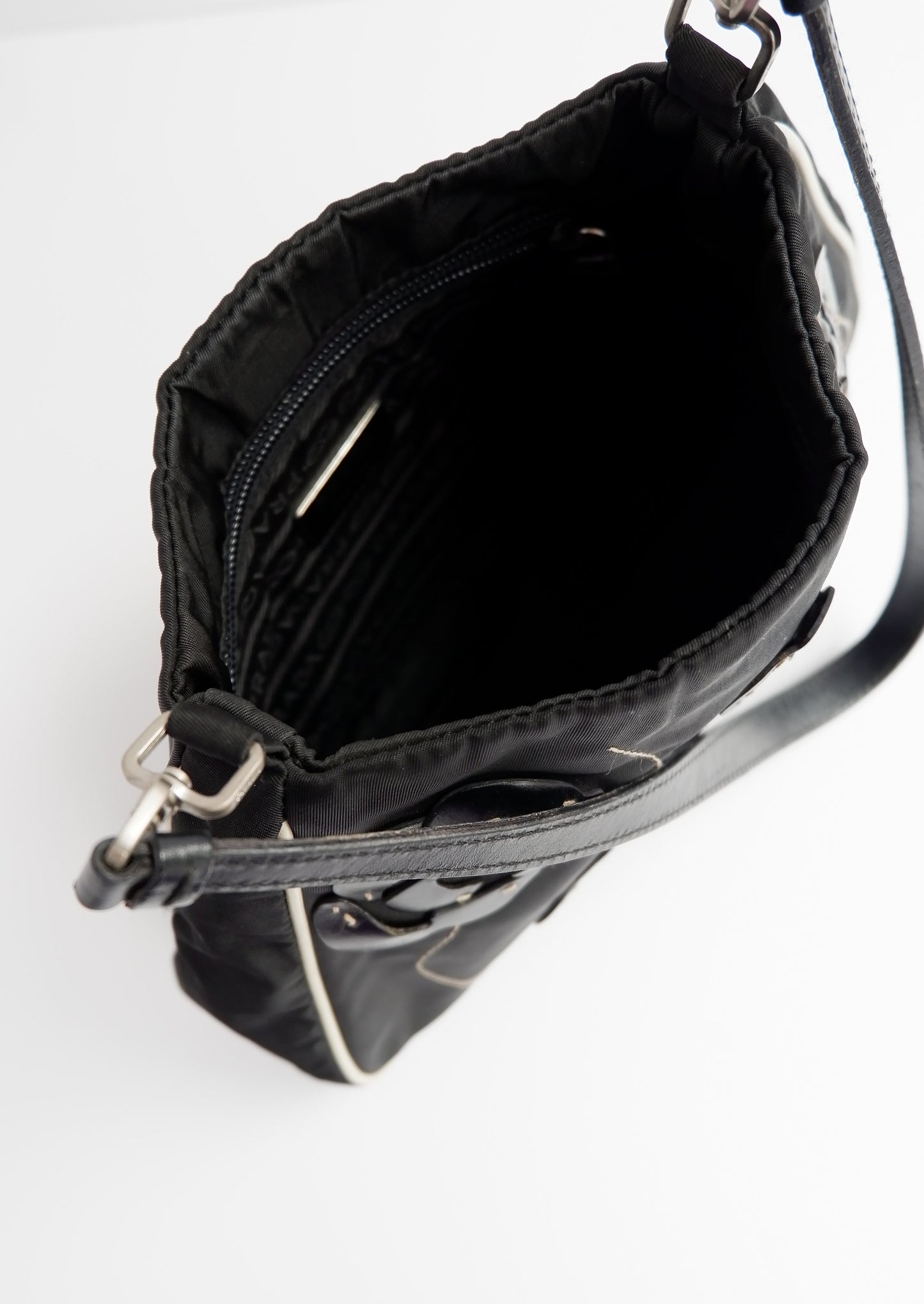 Authentic Preowned Prada Black/White Nylon Rose Detail Shoulder Bag