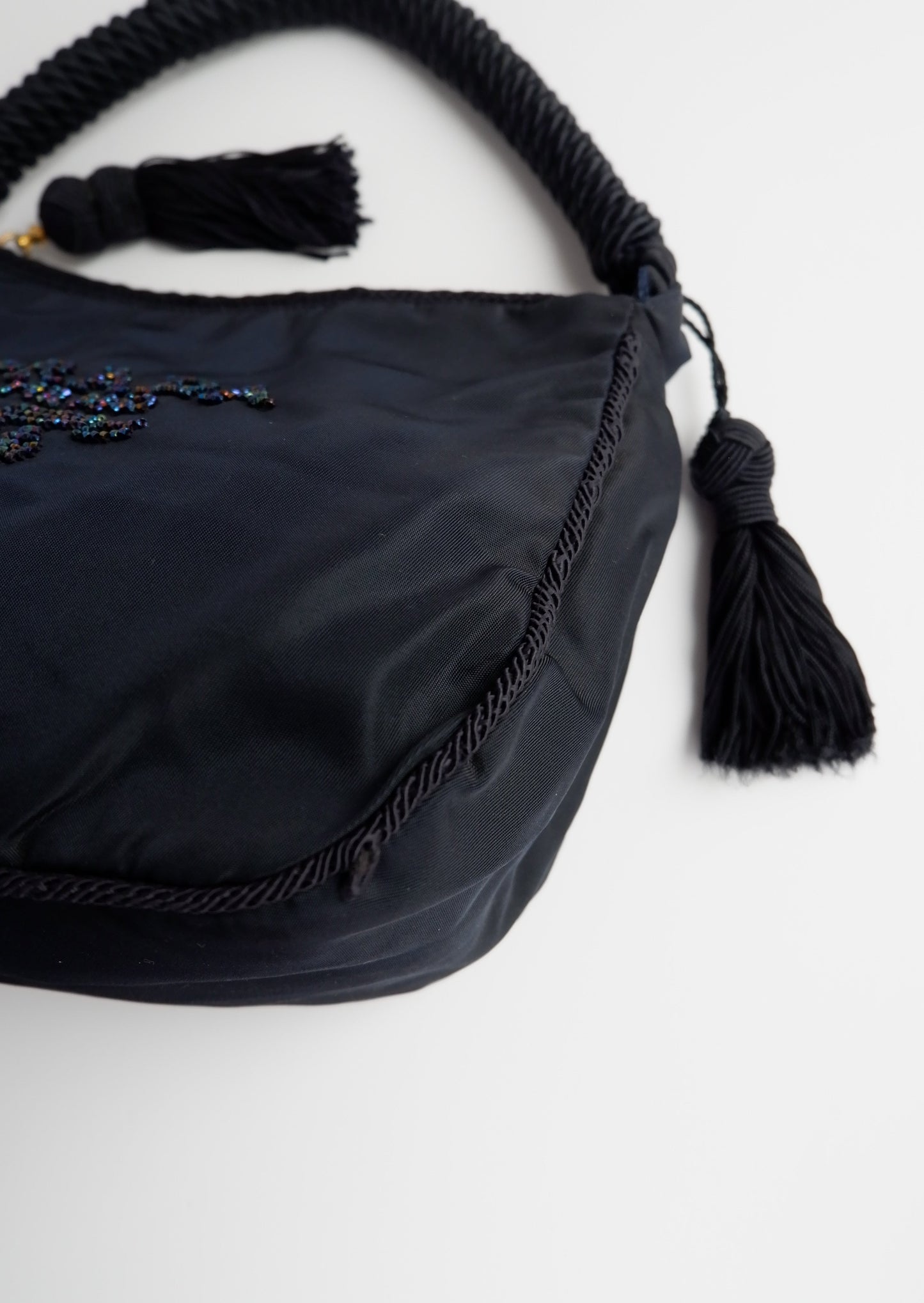 Authentic Preowned Prada Navy Nylon Beaded Logo Tassel Shoulder Bag