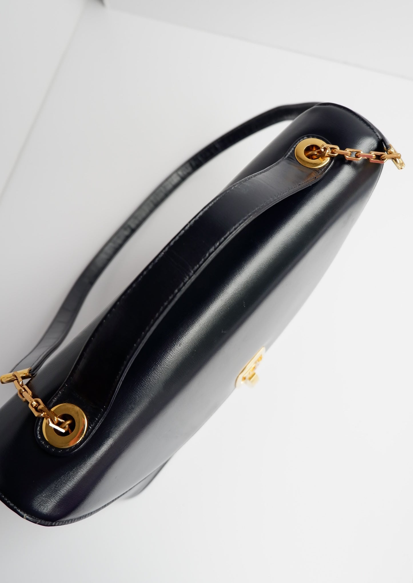 Authentic Preowned Vintage Dior Navy Leather Handbag with Crossbody Strap