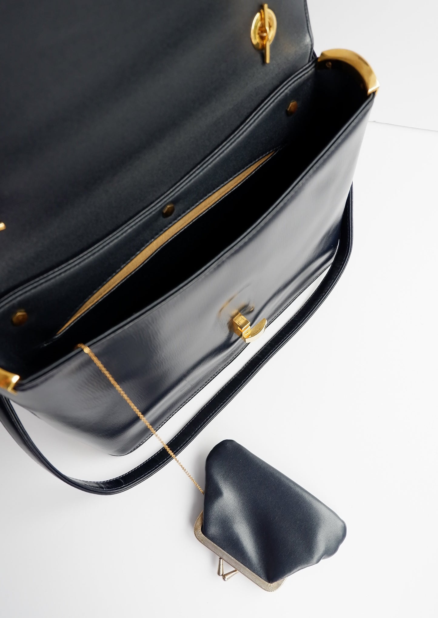 Authentic Preowned Vintage Dior Navy Leather Handbag with Crossbody Strap