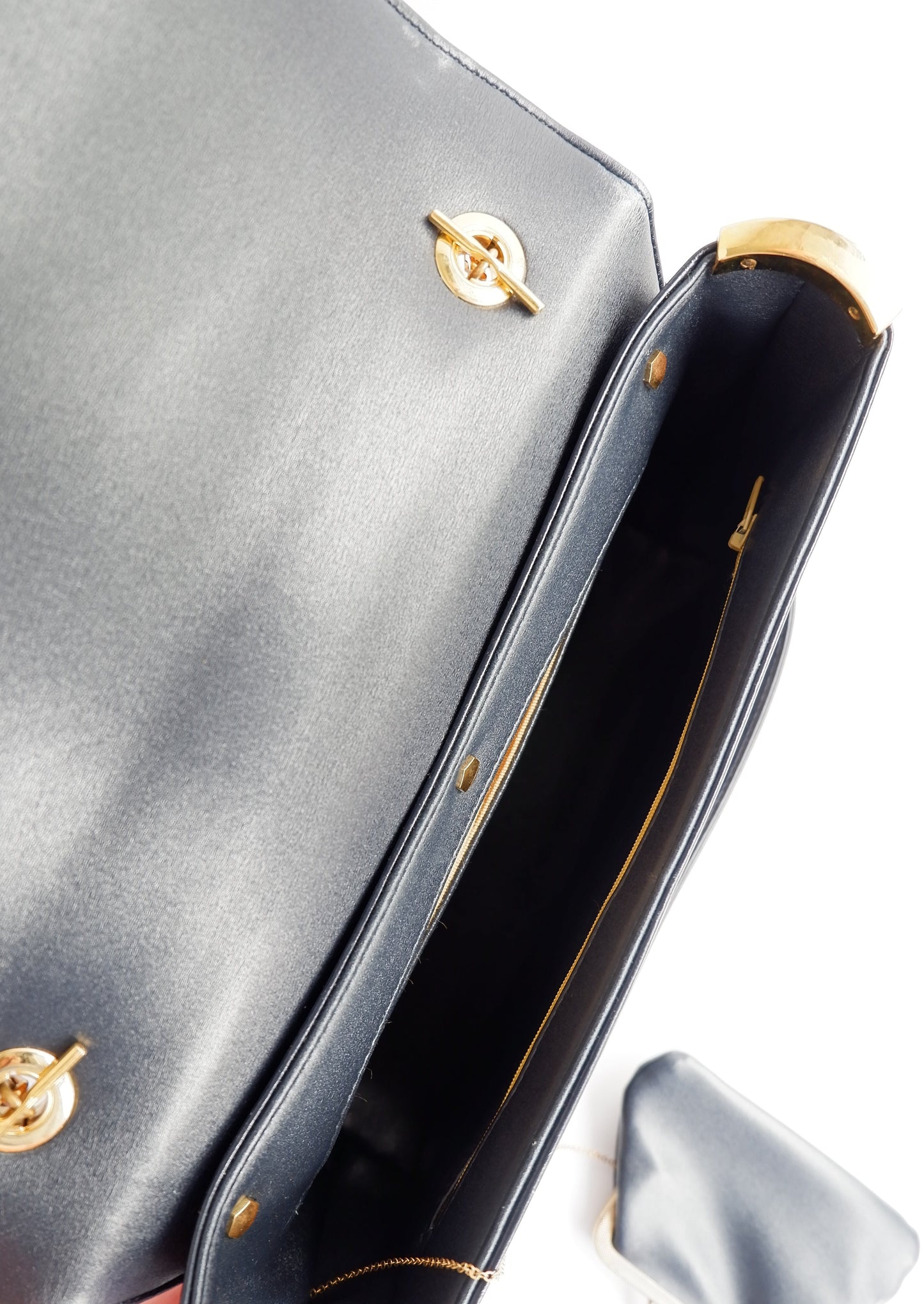 Authentic Preowned Vintage Dior Navy Leather Handbag with Crossbody Strap